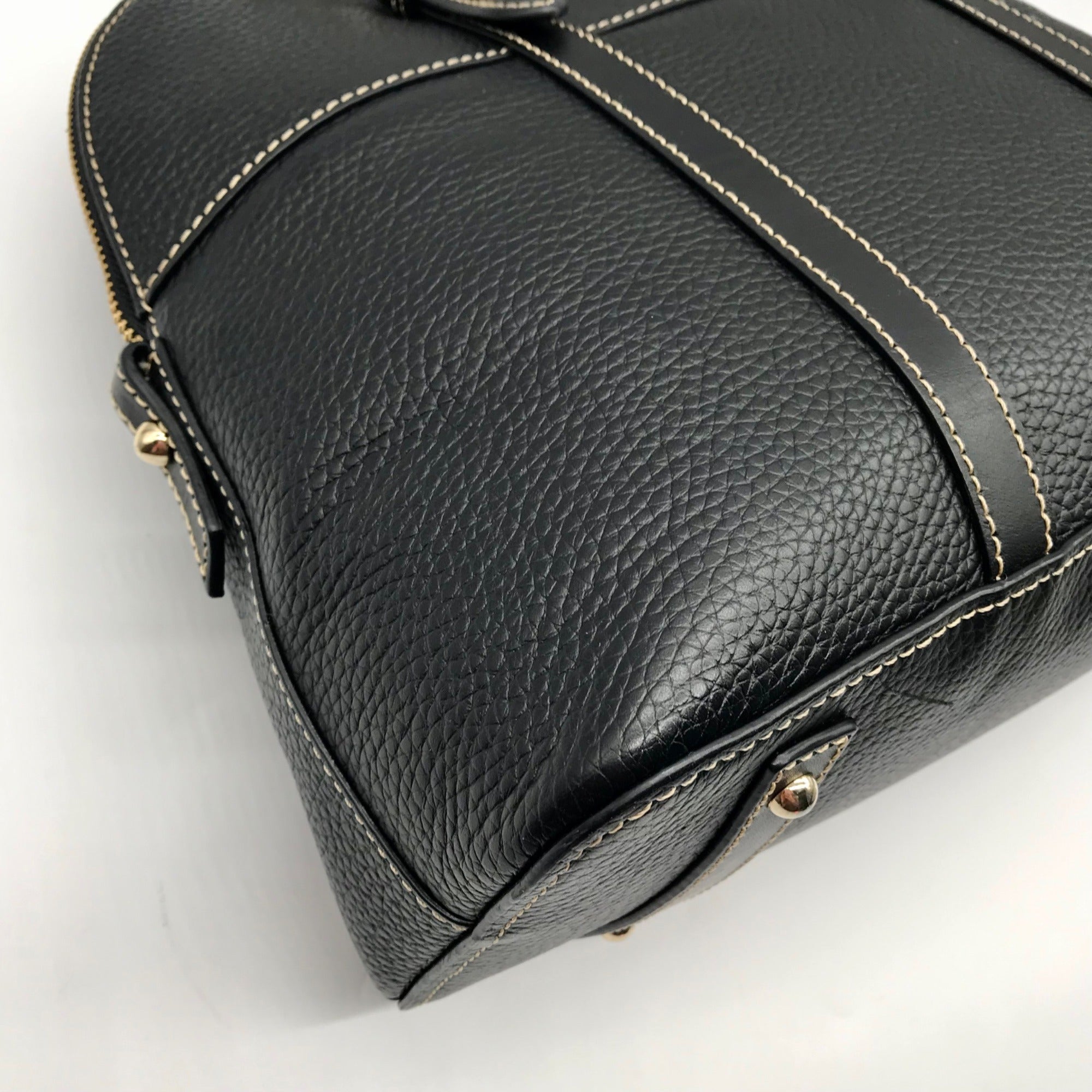 Dooney &amp; Bourke Black Pebbled Grain Leather Domed Aubrey Satchel Bag