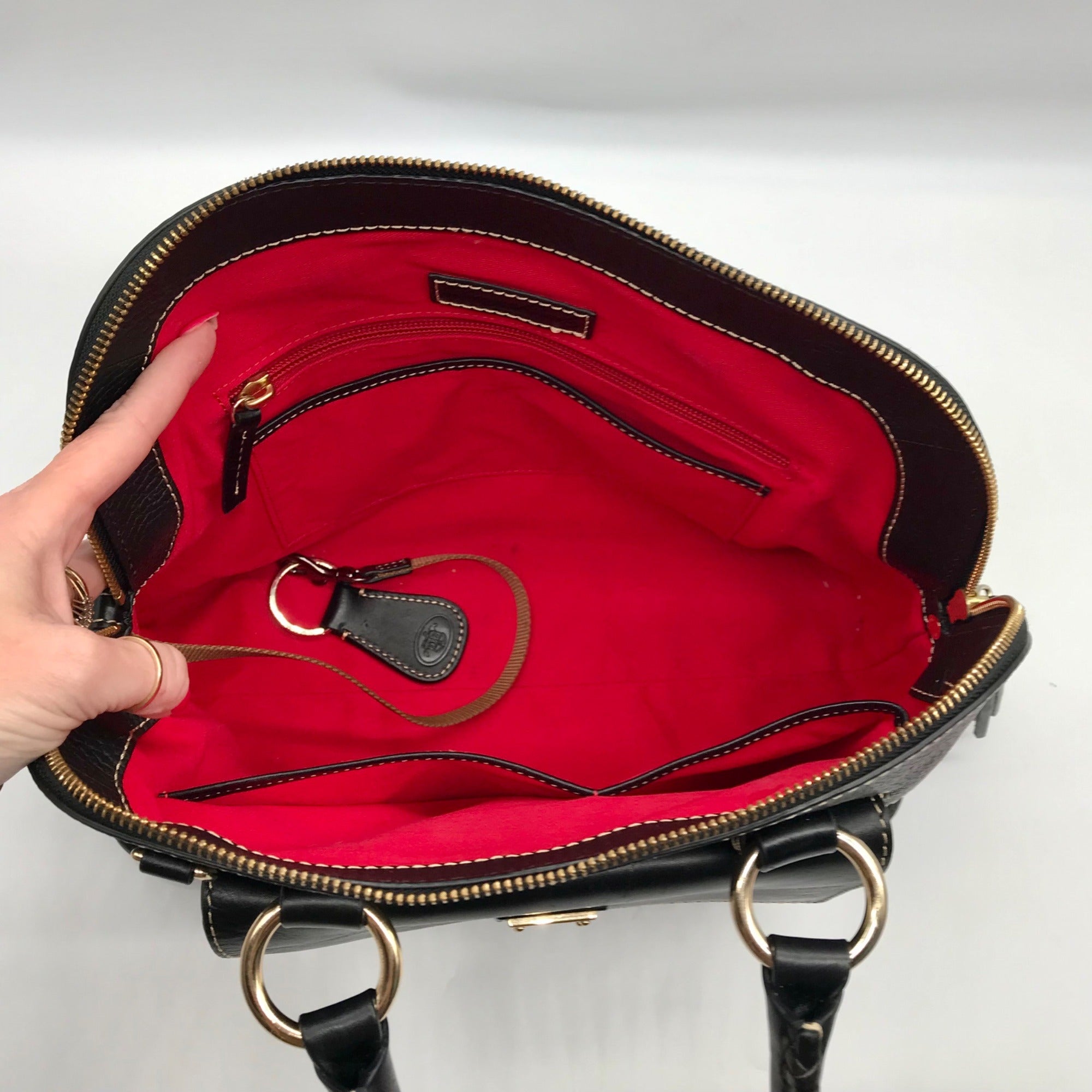 Dooney &amp; Bourke Black Pebbled Grain Leather Domed Aubrey Satchel Bag