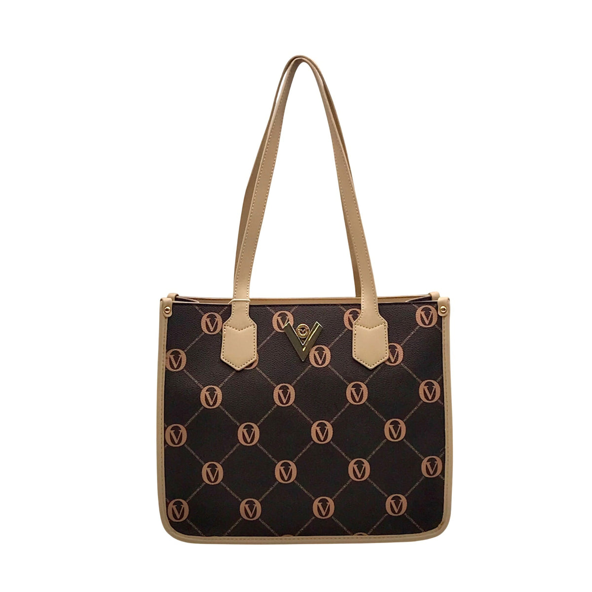 Valentino Orlandi Brown Signature Faux Leather Convertible Tote