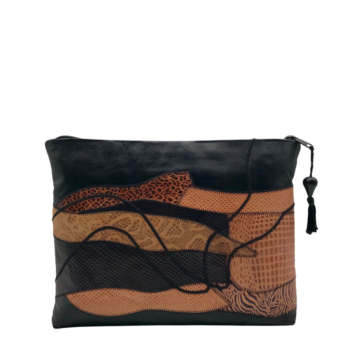 Valerie Black Patchwork Leather Clutch