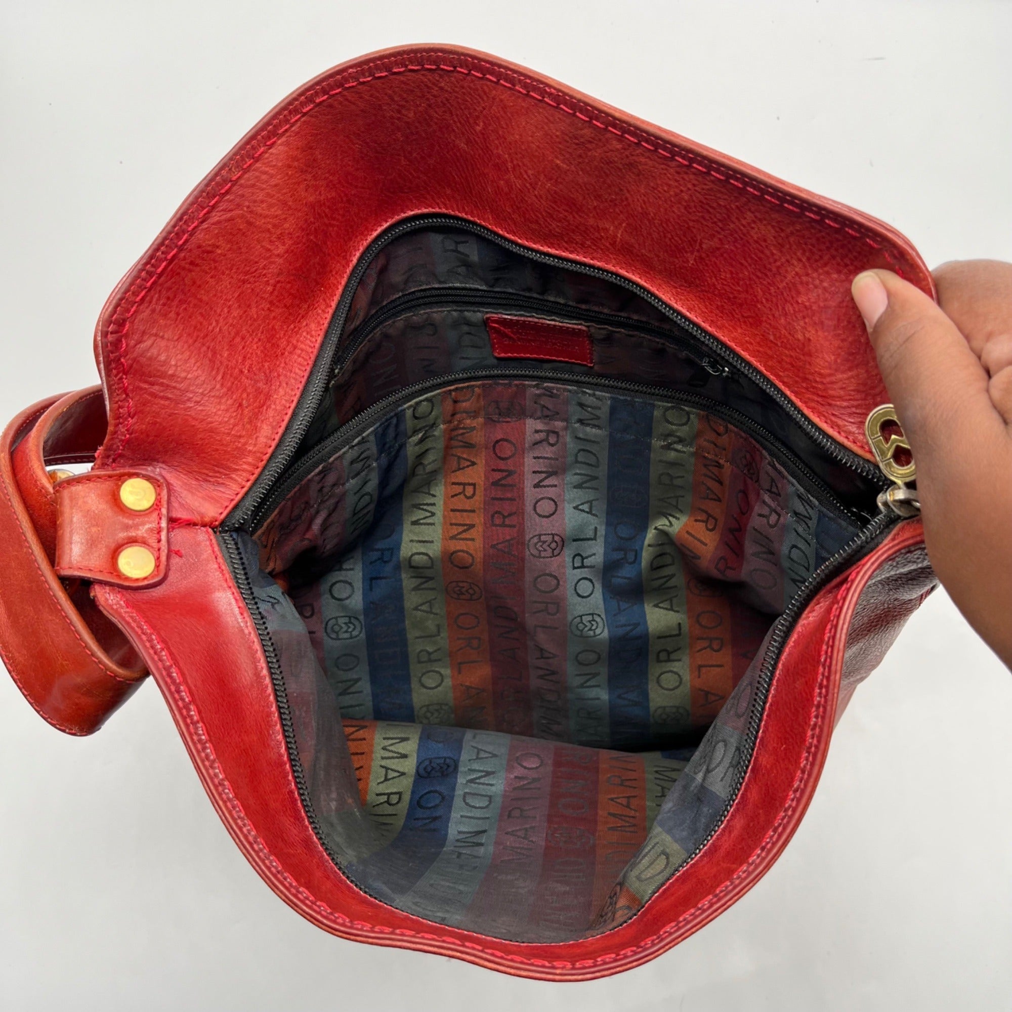 Marino Orlandi Genuine Red Leather Crossbody Bag