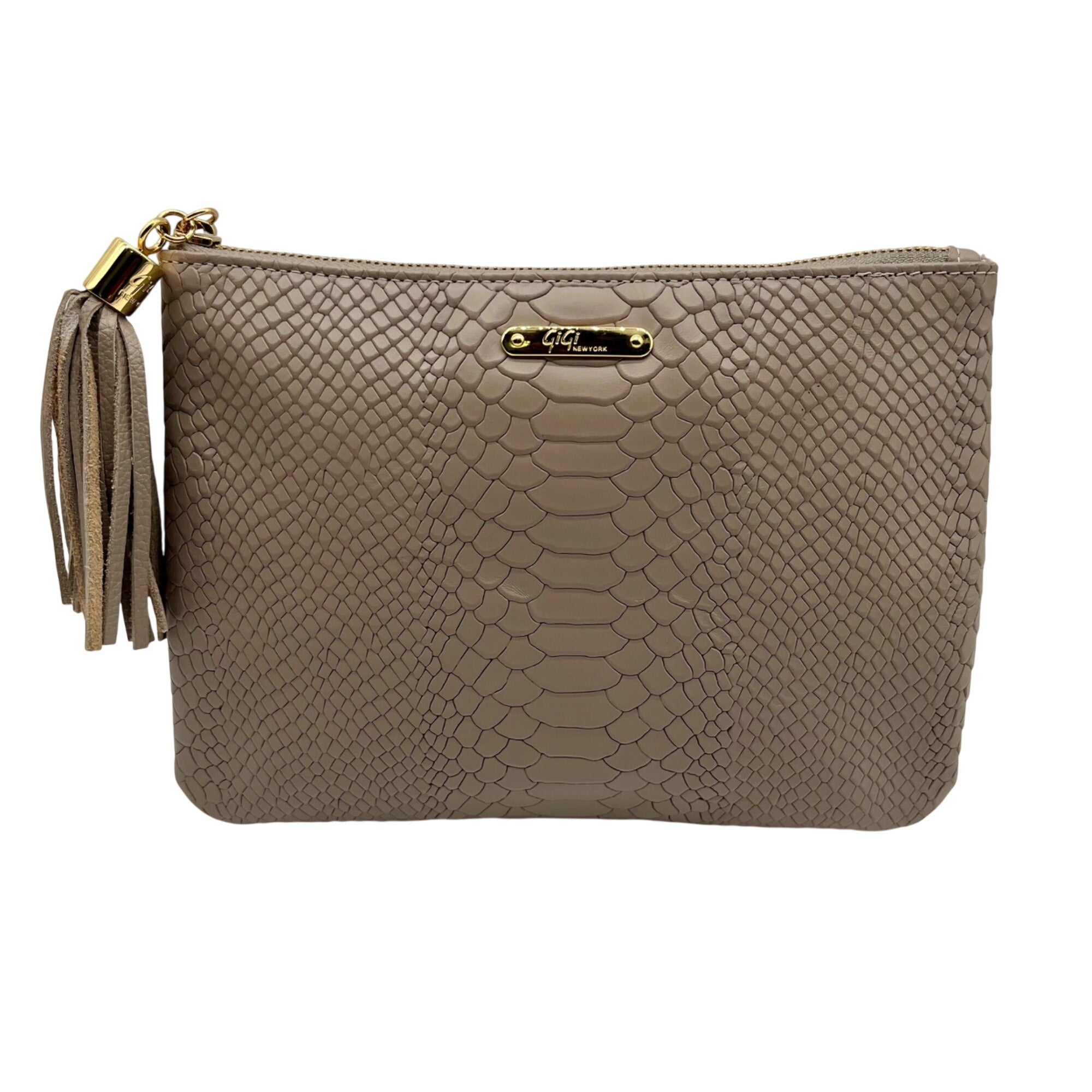Gigi New York Grey All-In-One Python-Embossed Leather Clutch
