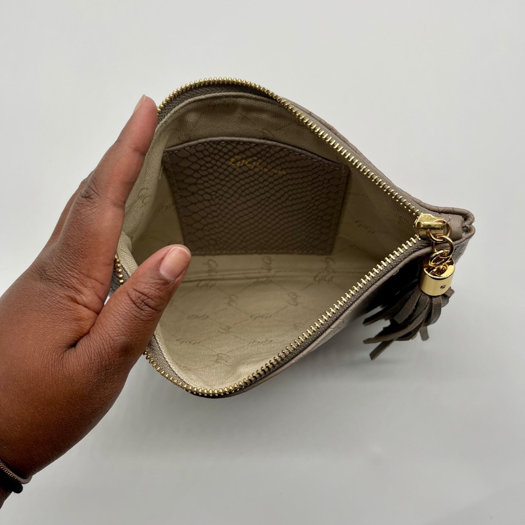 Gigi New York Grey All-In-One Python-Embossed Leather Clutch