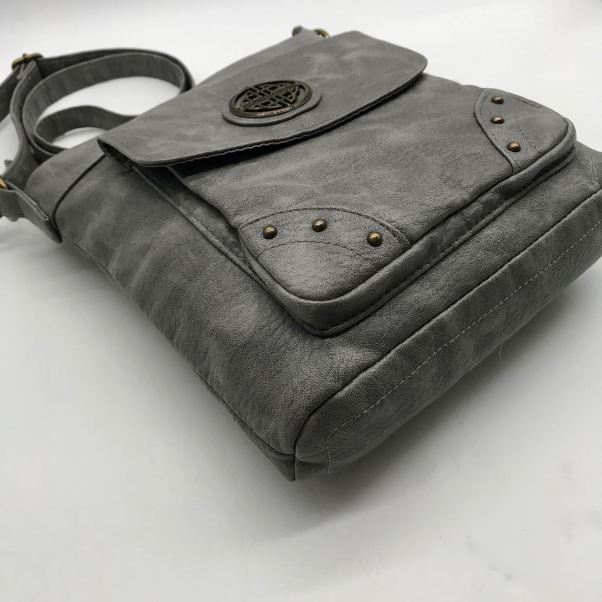 Stone Mountain Grey Faux Leather Crossbody Bag