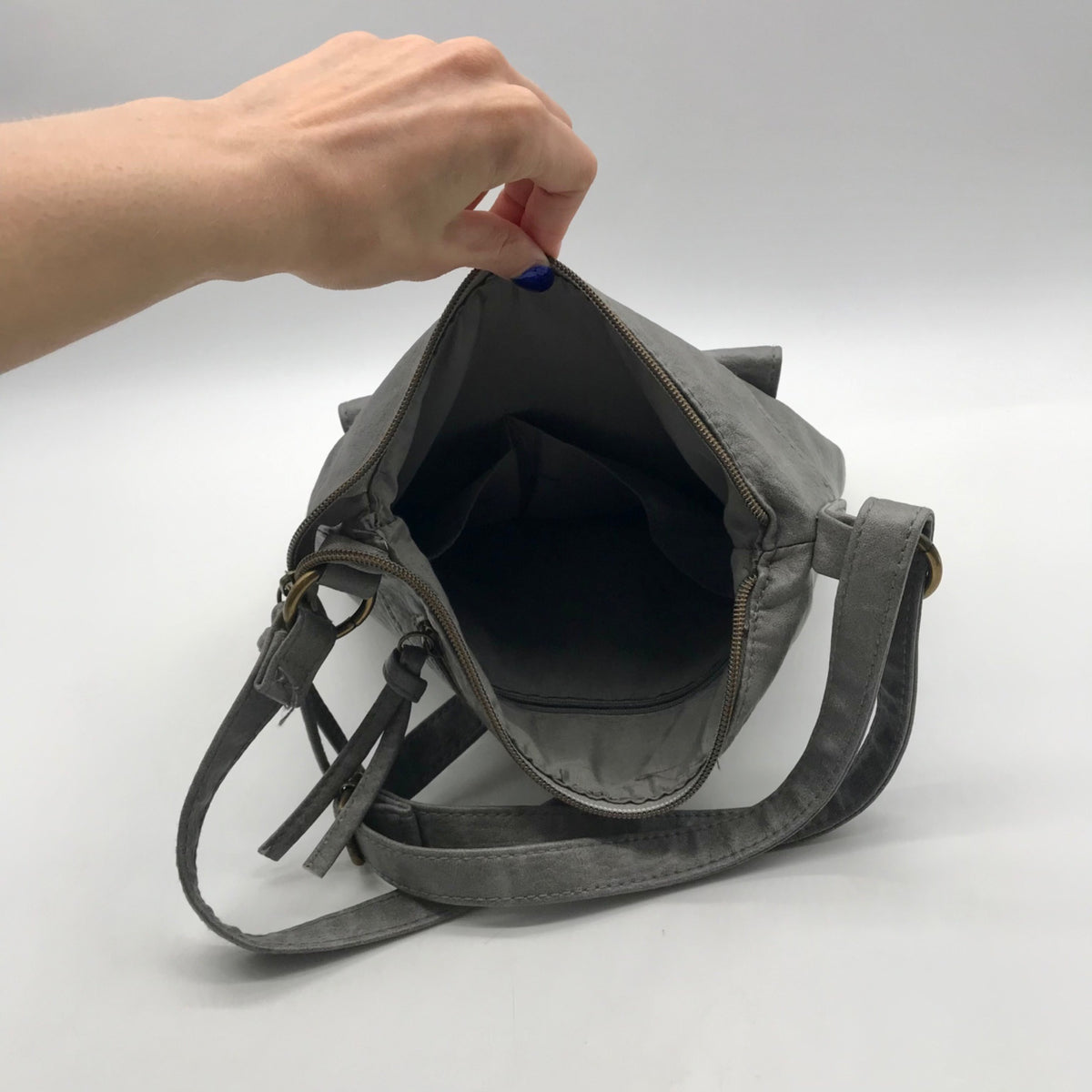 Stone Mountain Grey Faux Leather Crossbody Bag