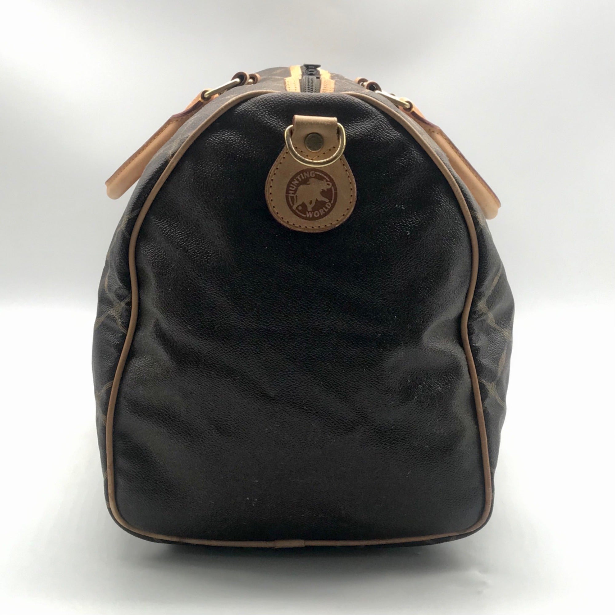 Hunting World Brown Geometric Print Coated Canvas Duffel Bag