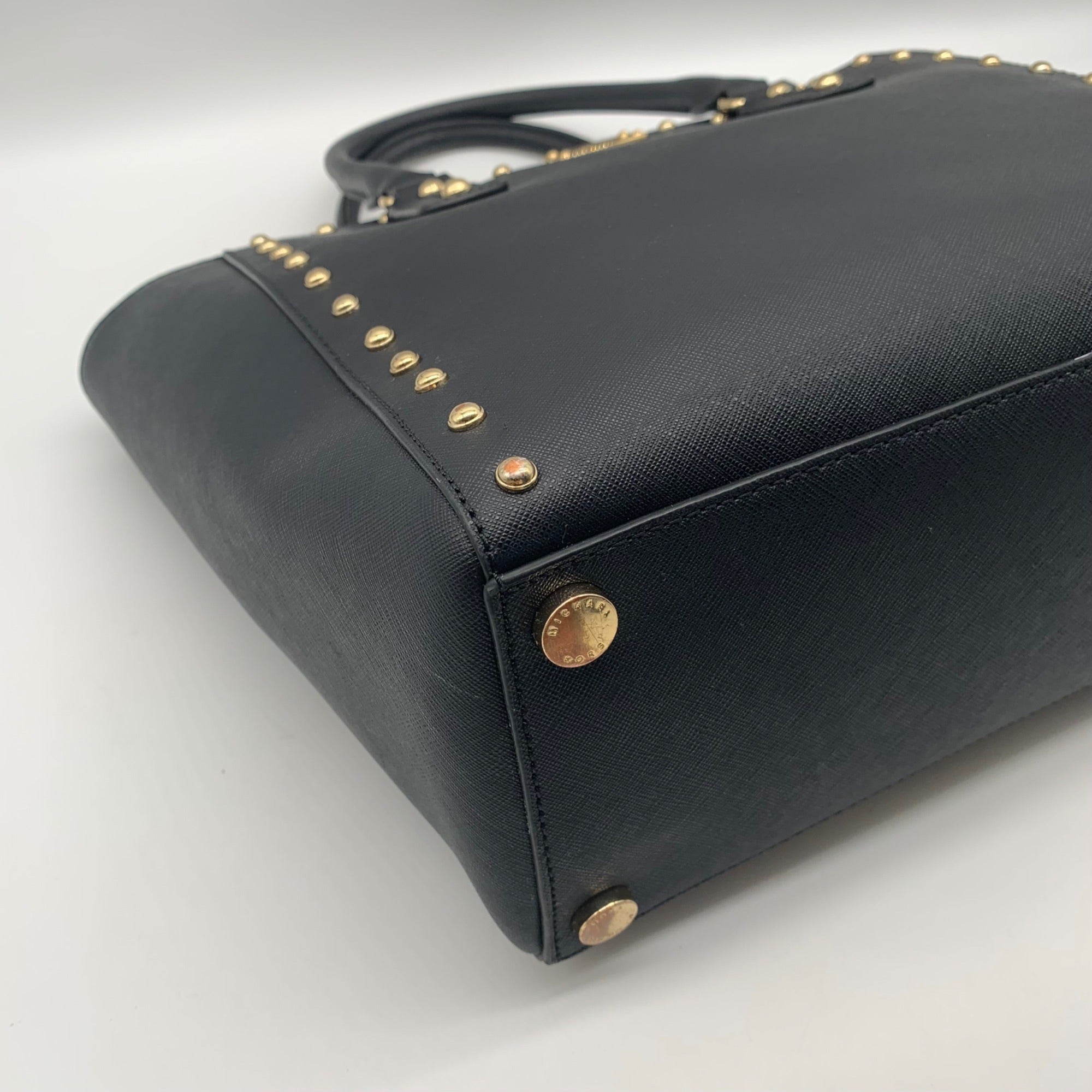 Michael Kors Black Saffiano Leather Studded Sandrine Tote