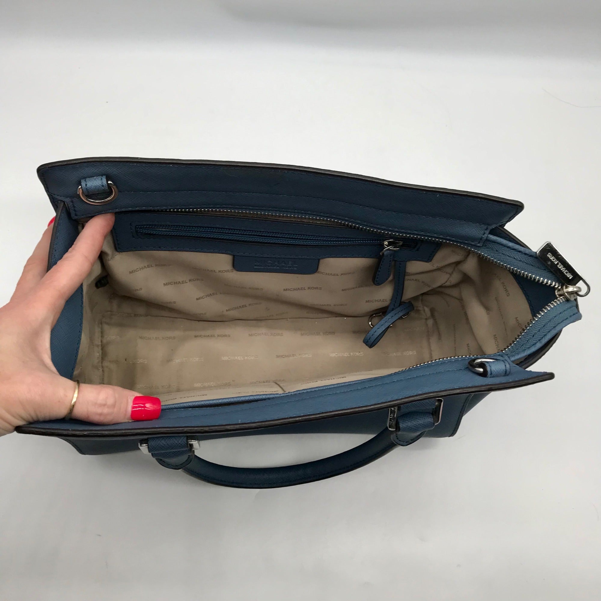 Michael Kors Blue Saffiano Leather Selma Satchel