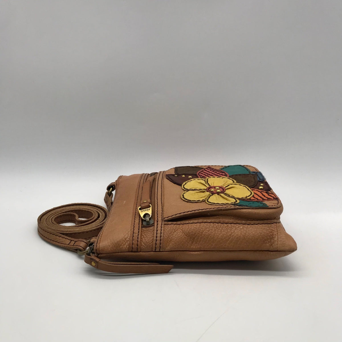 Fossil Tan Leather Crossbody Bag