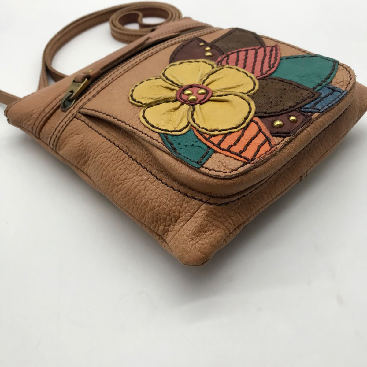 Fossil Tan Leather Crossbody Bag