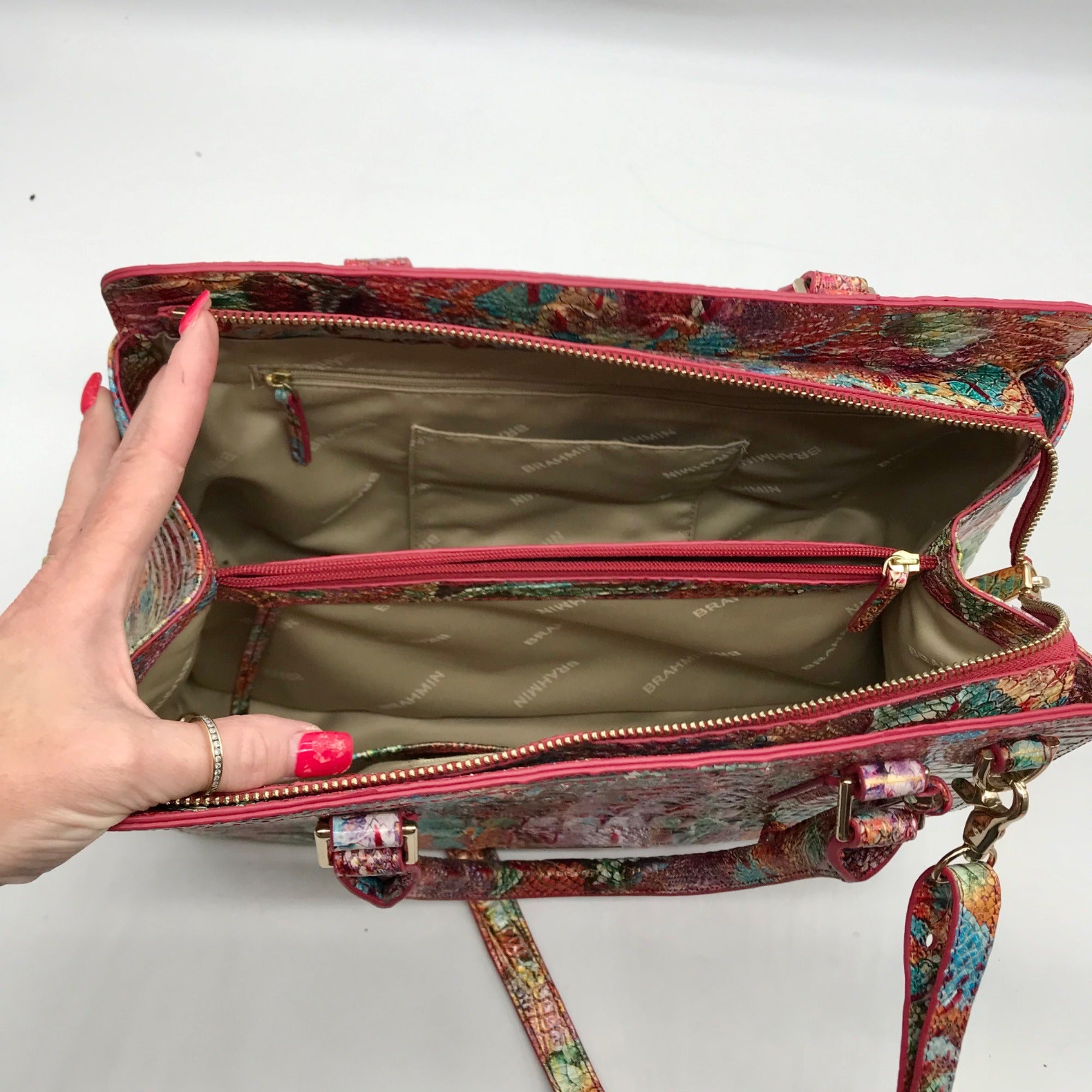 Brahmin Multicolor Croc Embossed Leather Finley Convertible Satchel