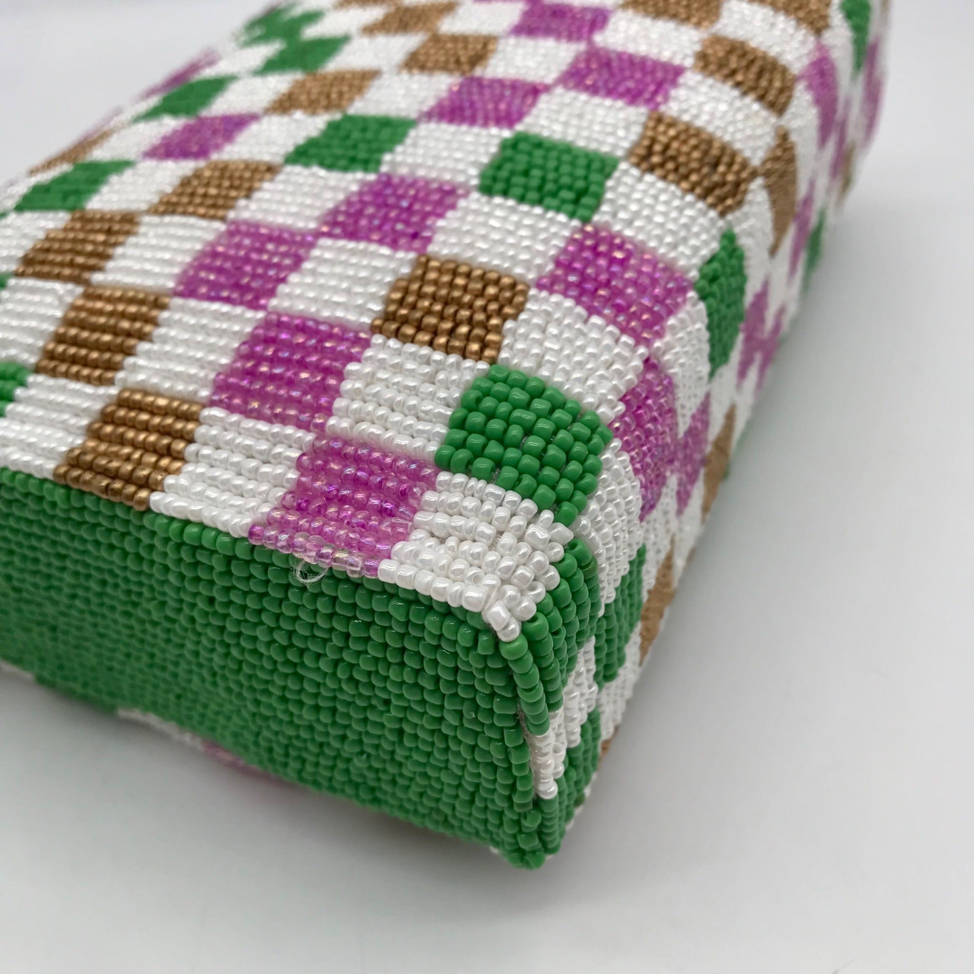 Moyna Purple Beaded Mardi Gras Checkered Crossbody Bag
