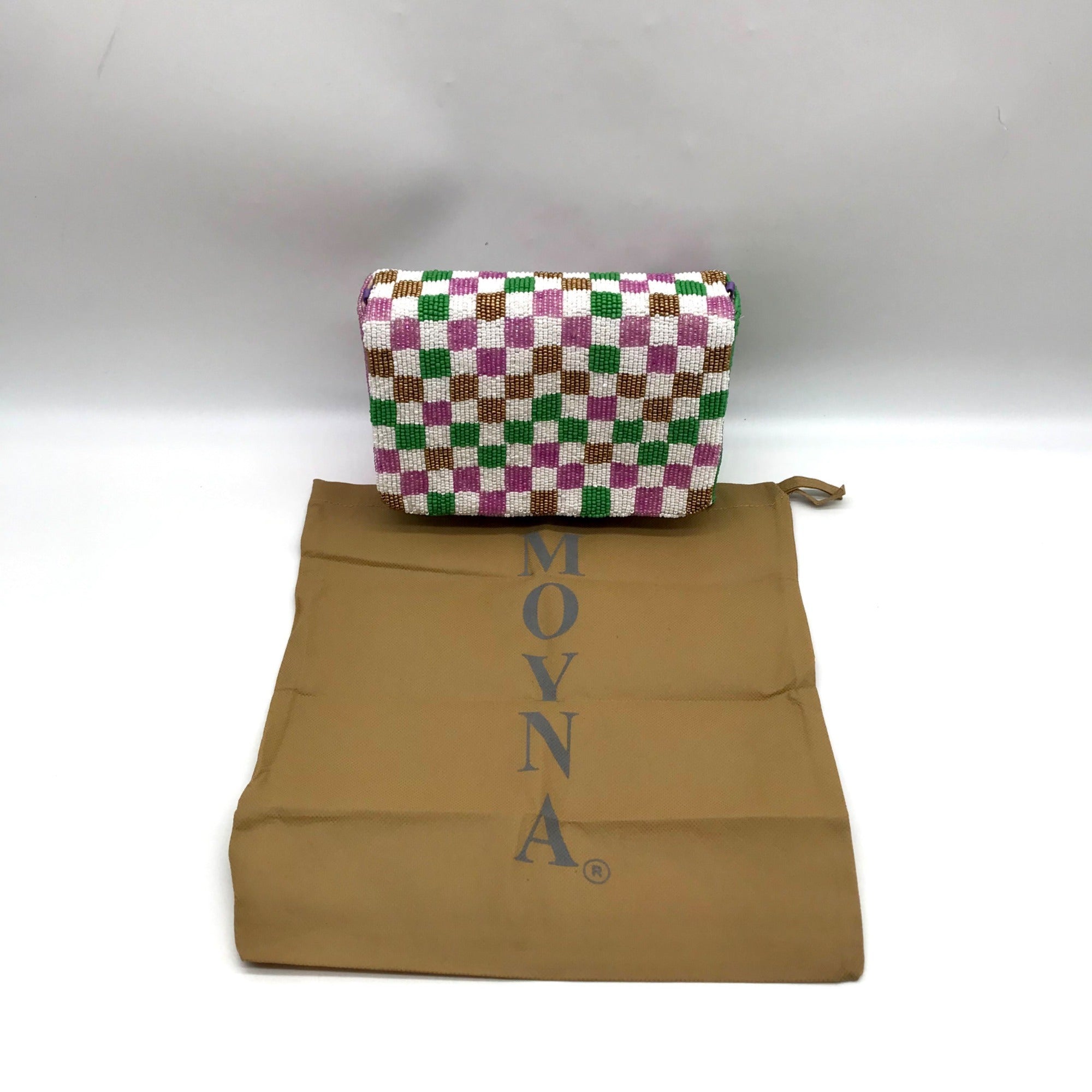 Moyna Purple Beaded Mardi Gras Checkered Crossbody Bag