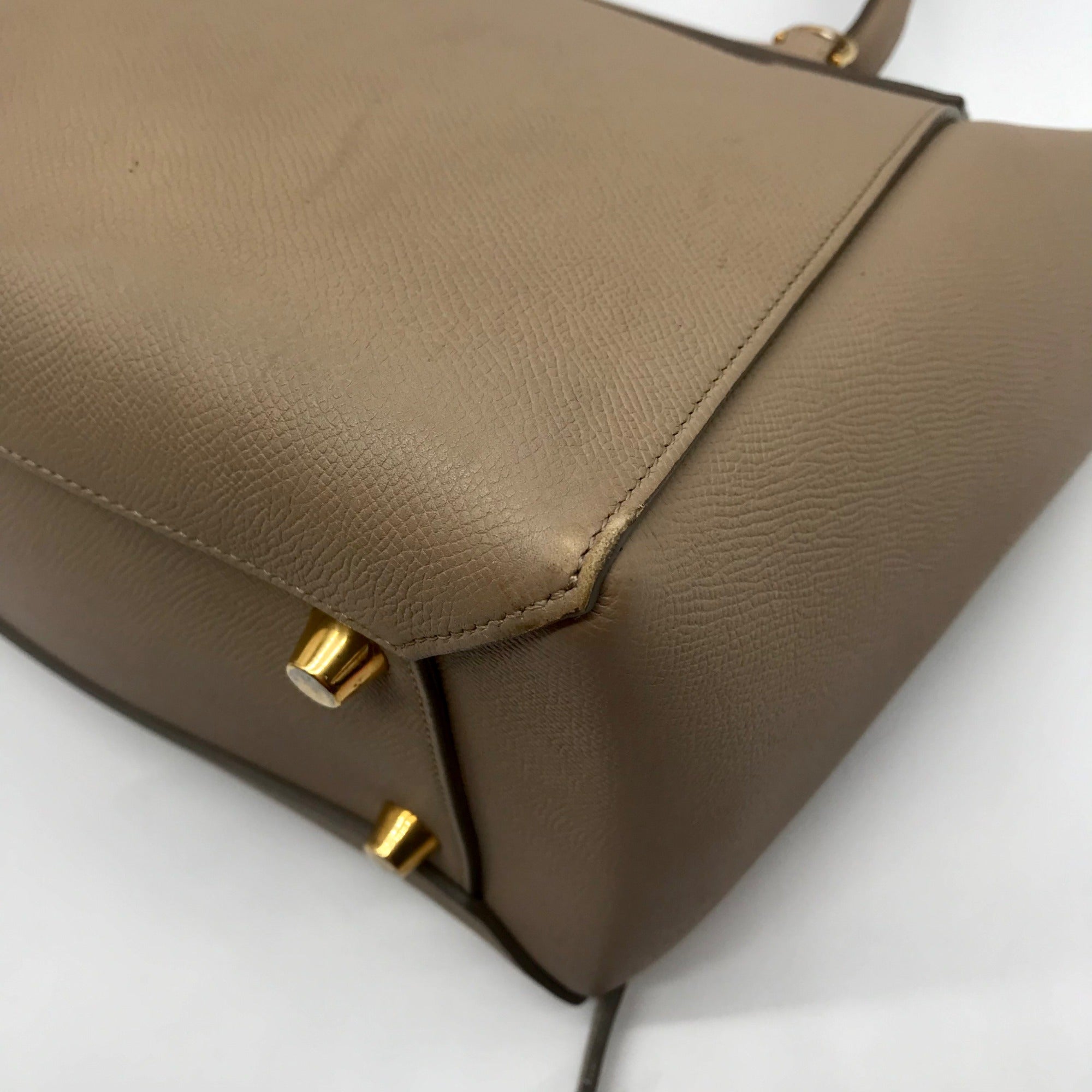 Celine Taupe Grained Calfskin Belt Satchel