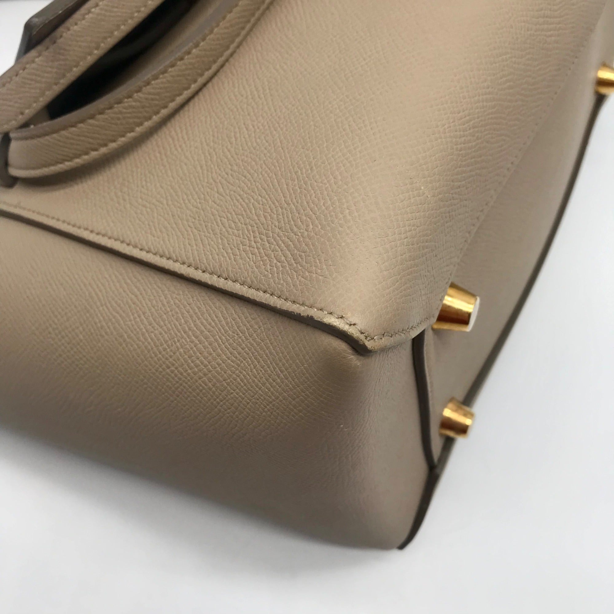 Celine Taupe Grained Calfskin Belt Satchel