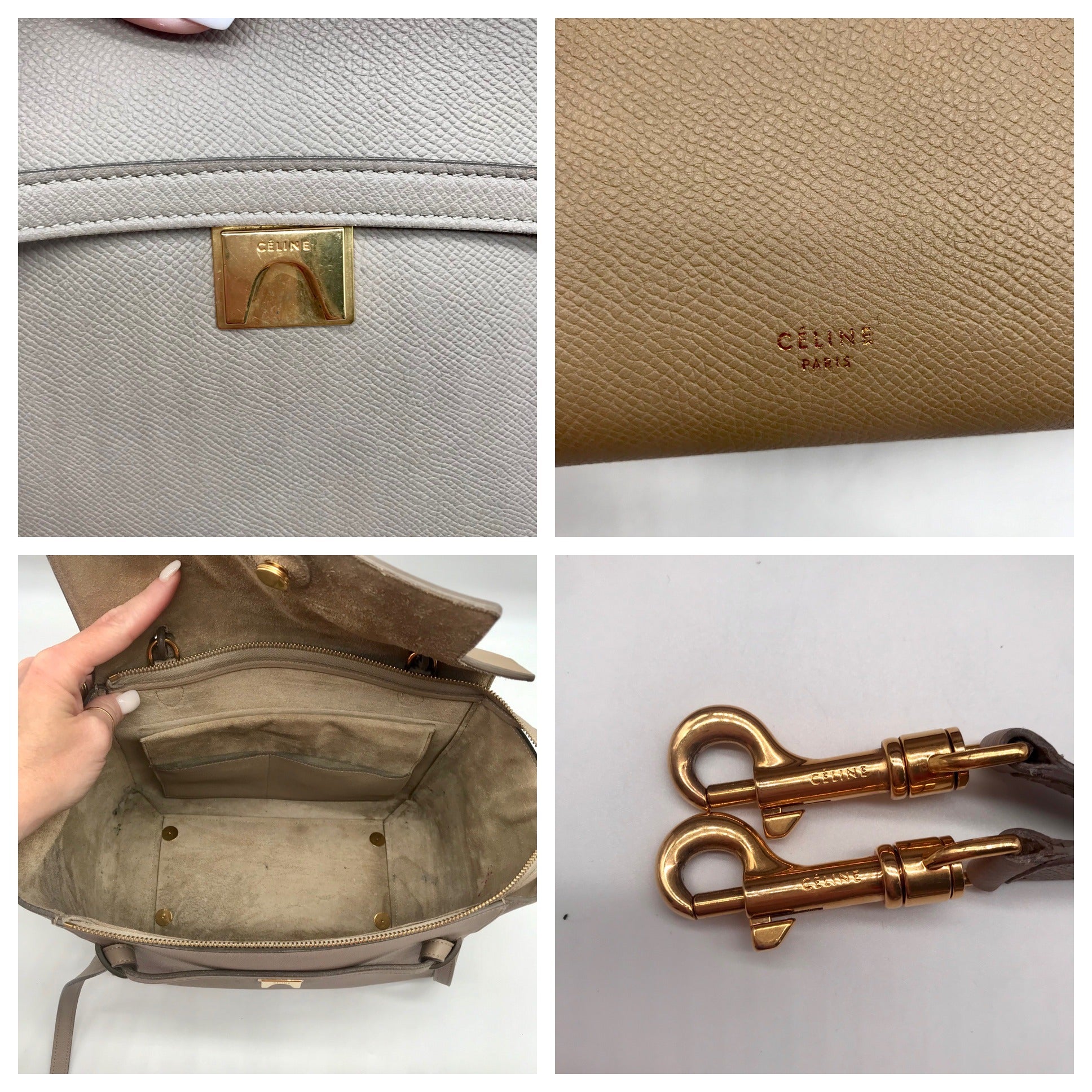 Celine Taupe Grained Calfskin Belt Satchel