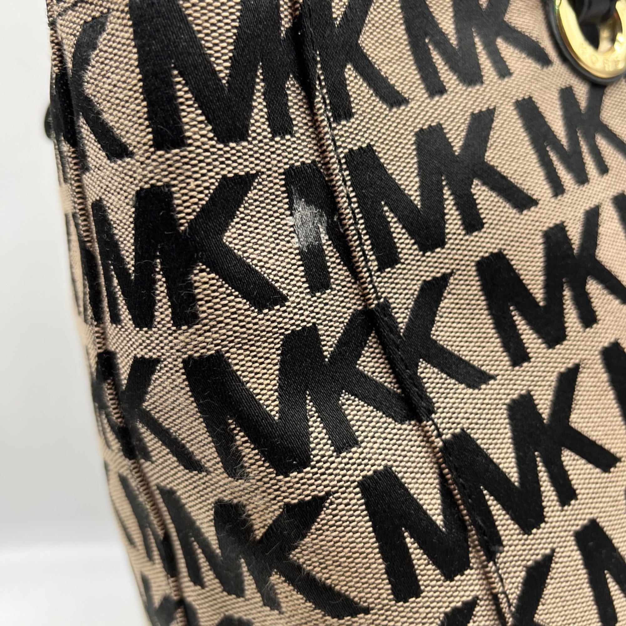 Michael Kors Khaki &amp; Black Logo Print Canvas Jet Set Tote Bag