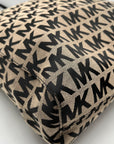 Michael Kors Khaki & Black Logo Print Canvas Jet Set Tote Bag