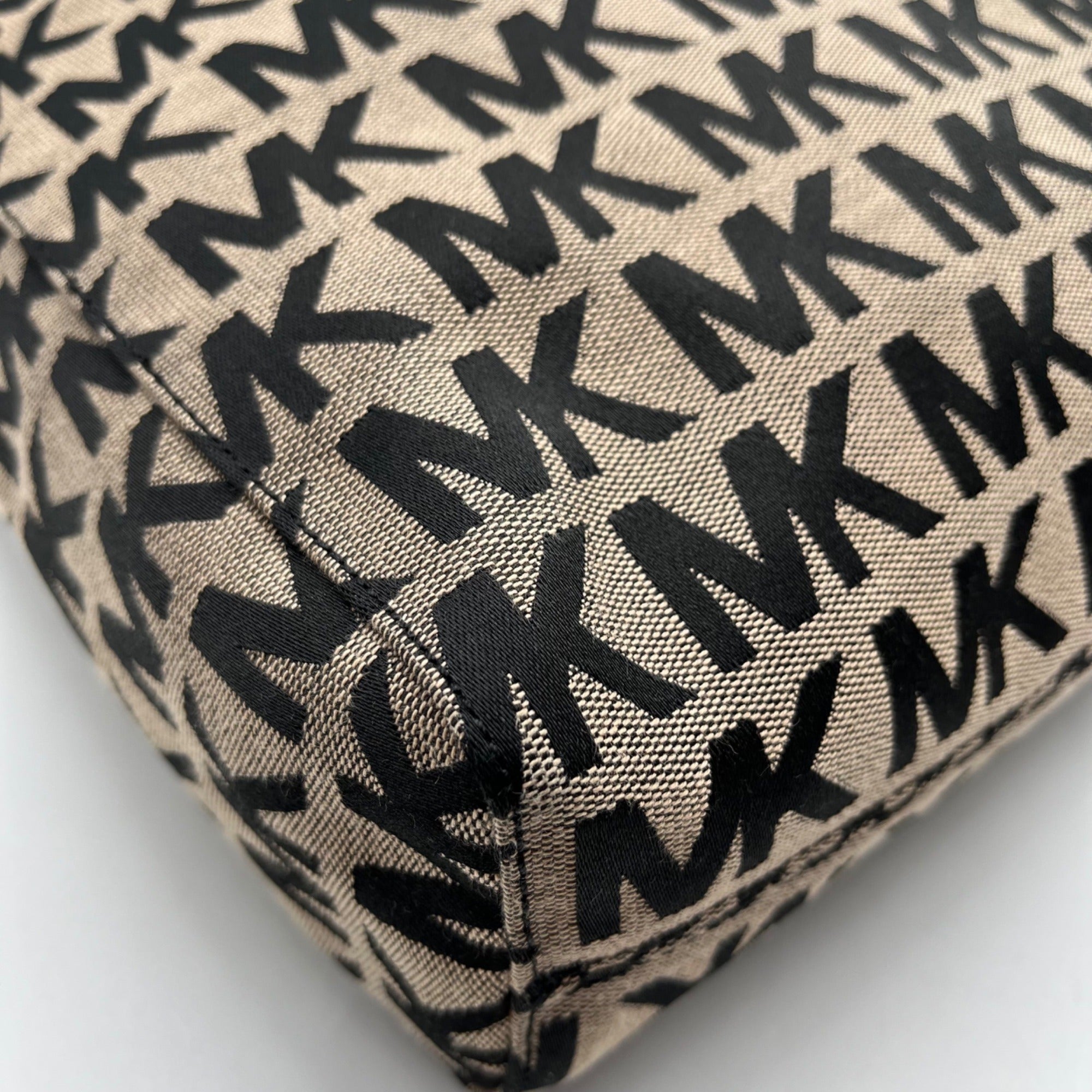 Michael Kors Khaki &amp; Black Logo Print Canvas Jet Set Tote Bag