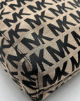 Michael Kors Khaki & Black Logo Print Canvas Jet Set Tote Bag