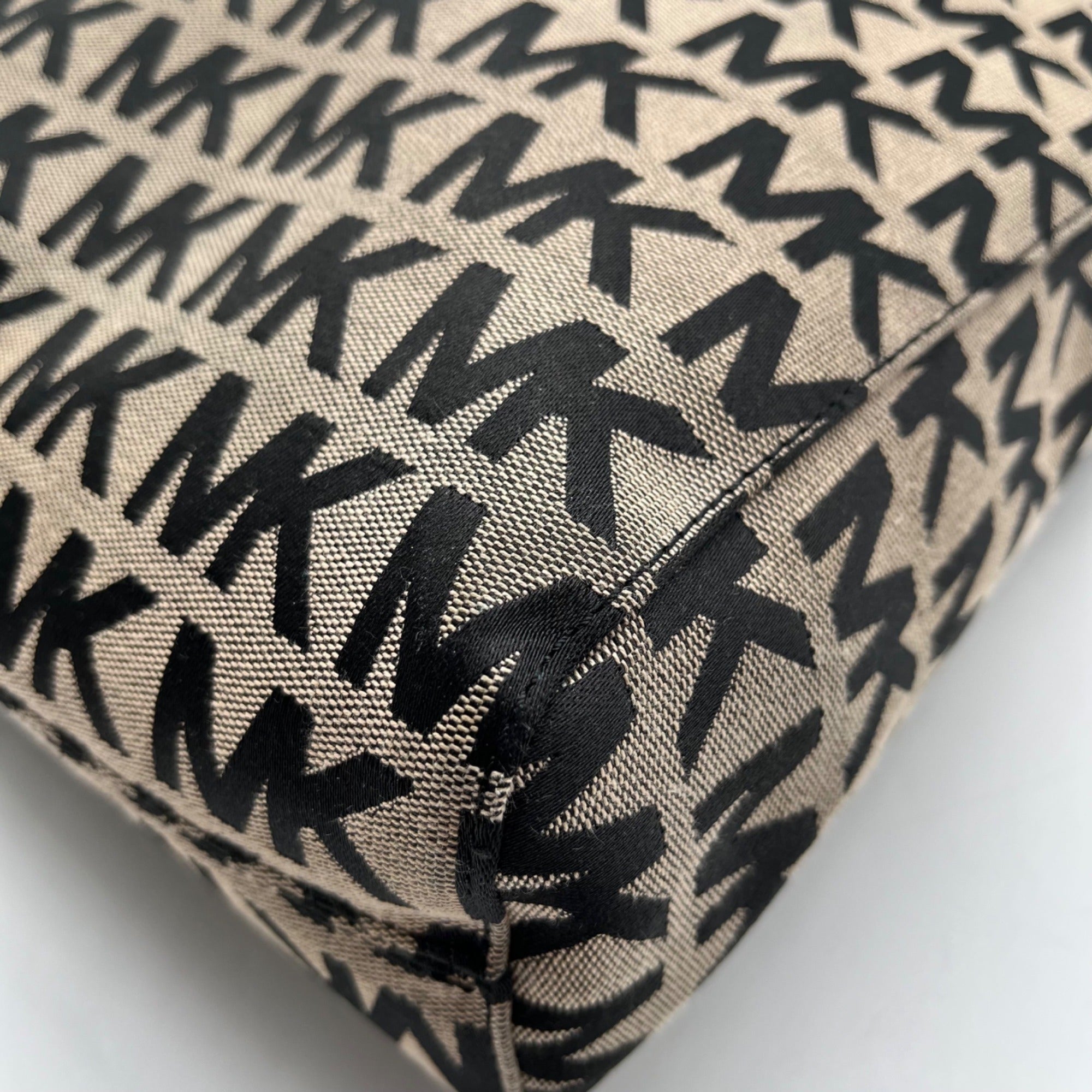 Michael Kors Khaki &amp; Black Logo Print Canvas Jet Set Tote Bag