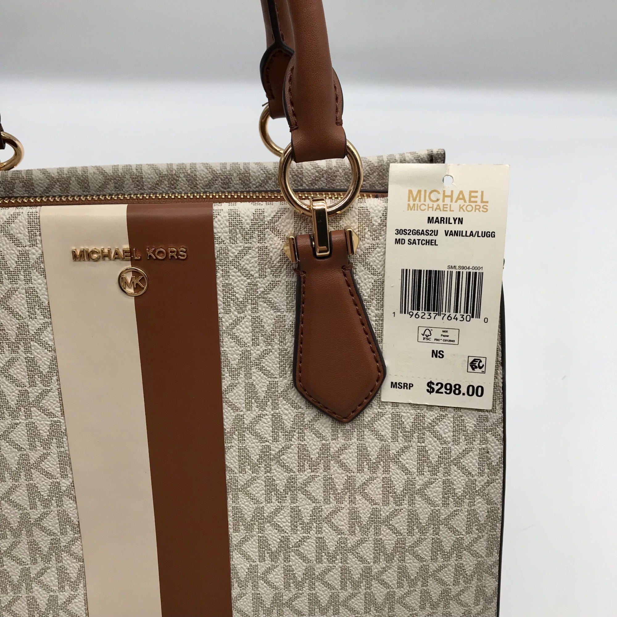 Michael Kors Vanilla/Luggage Coated Canvas Marilyn Convertible Satchel And Wallet