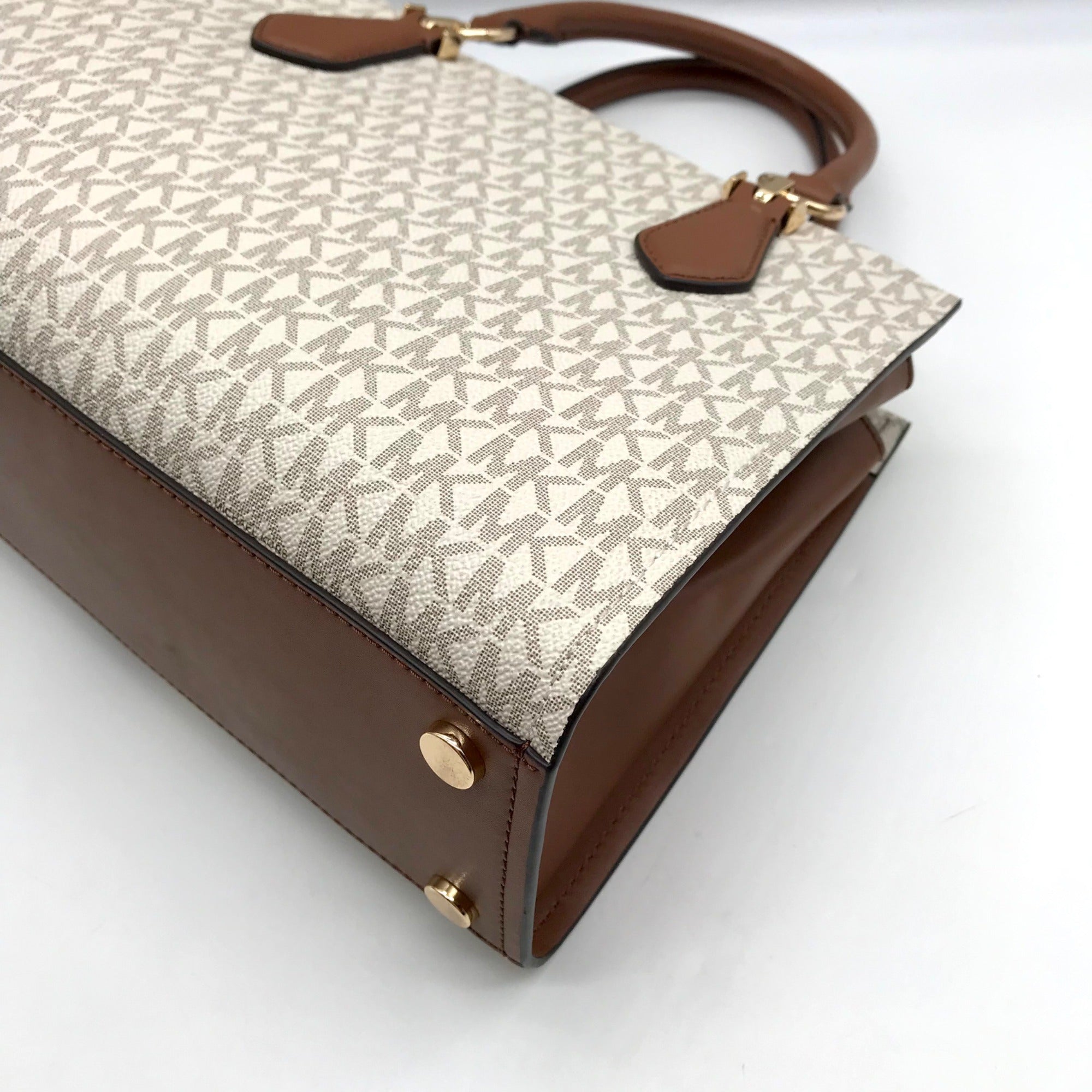 Michael Kors Vanilla/Luggage Coated Canvas Marilyn Convertible Satchel And Wallet