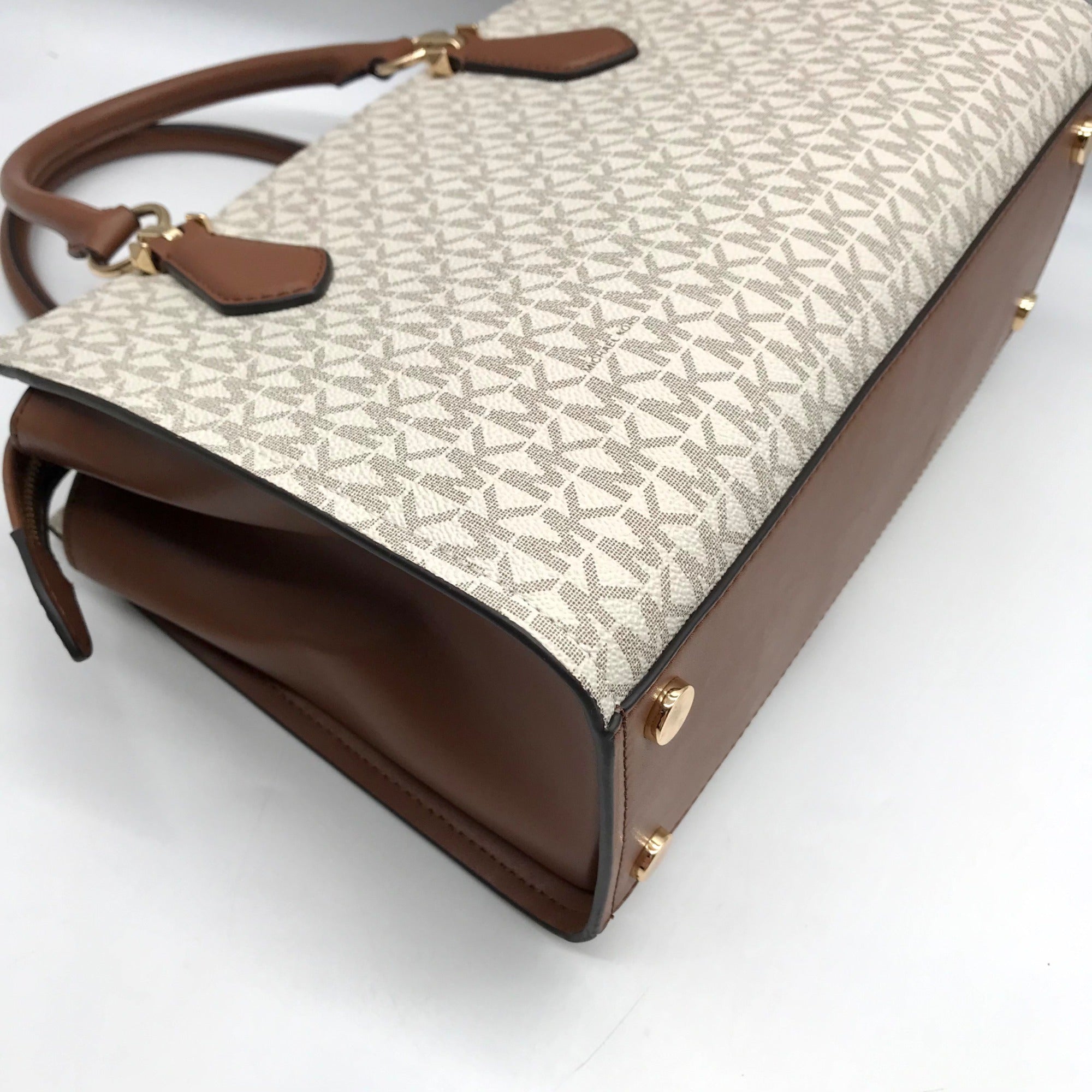 Michael Kors Vanilla/Luggage Coated Canvas Marilyn Convertible Satchel And Wallet