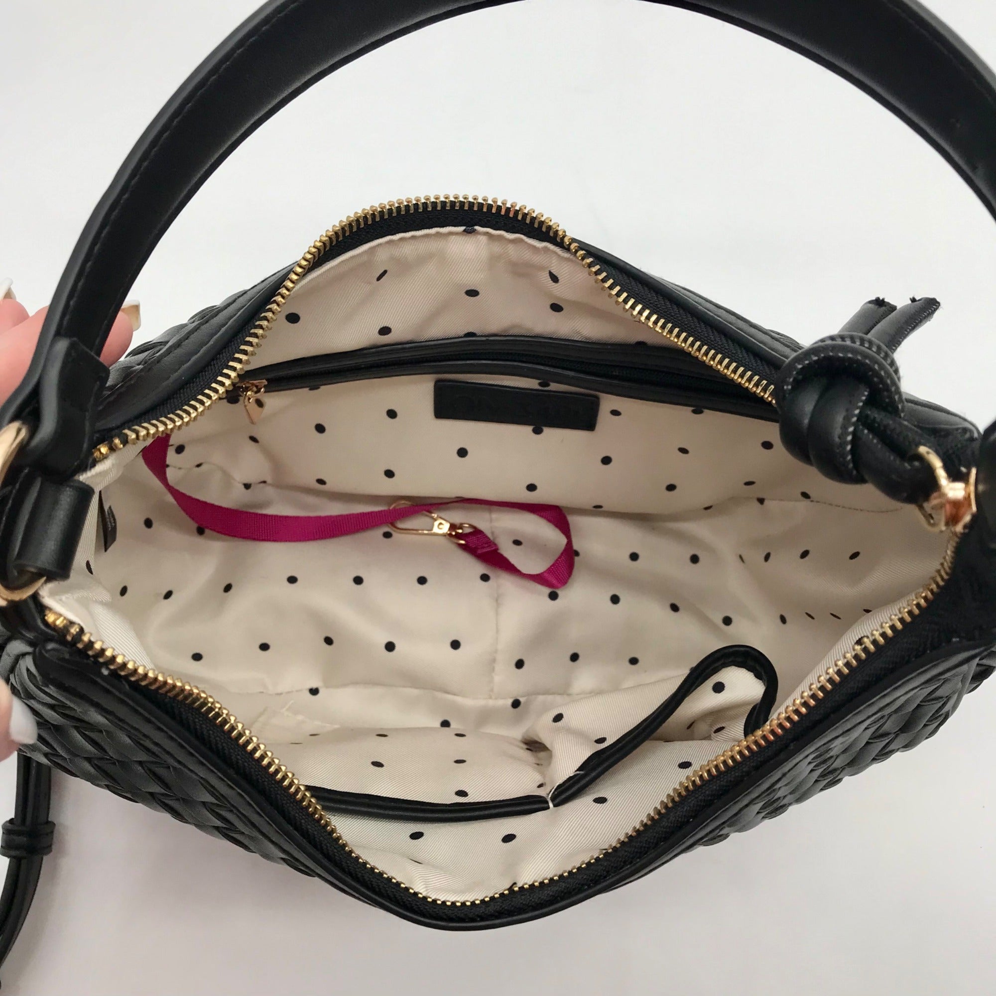 On 34th Black Woven Crossbody Convertible Satchel Bag
