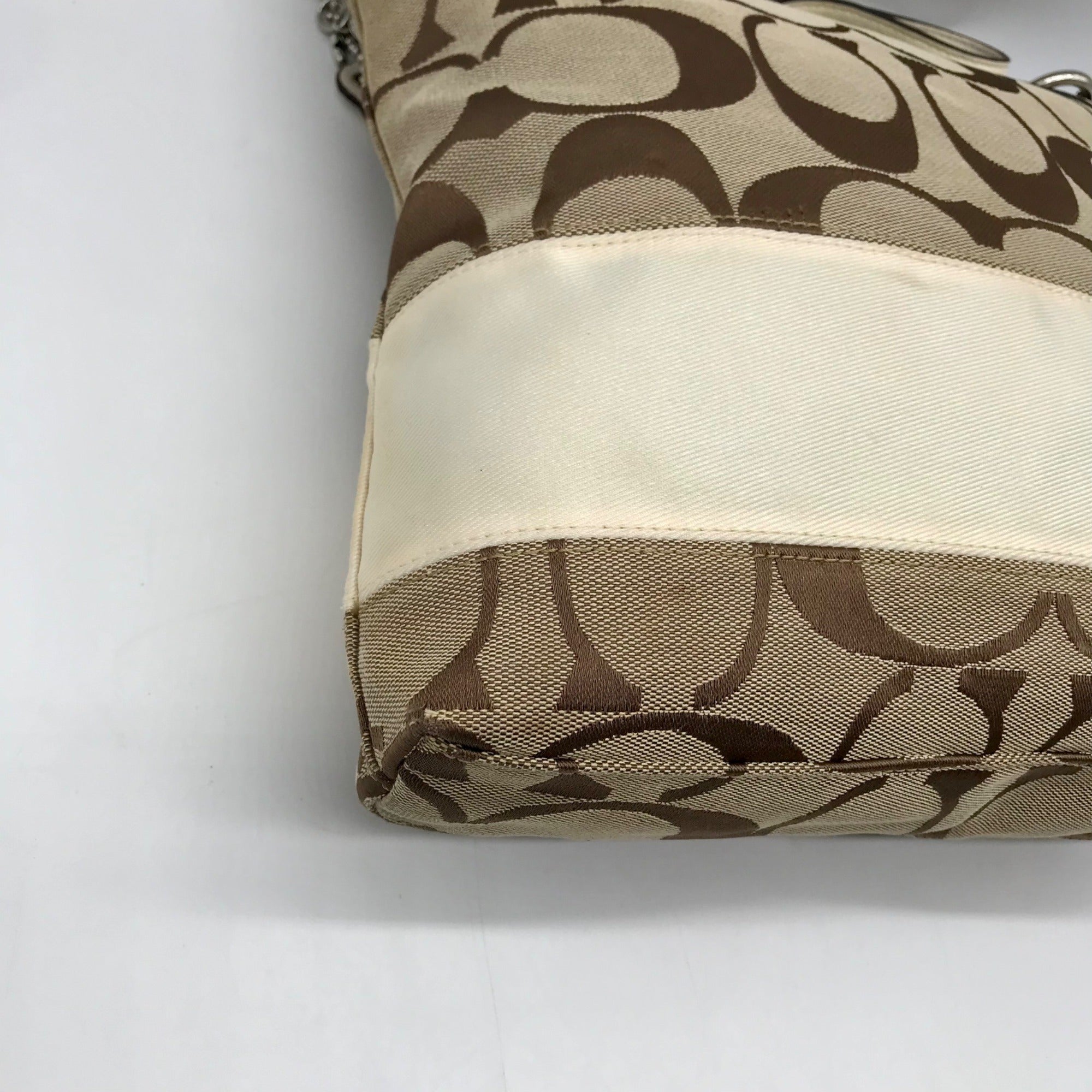 Coach Beige Signature C Monogram Canvas Stripe Shoulder Bag F13674