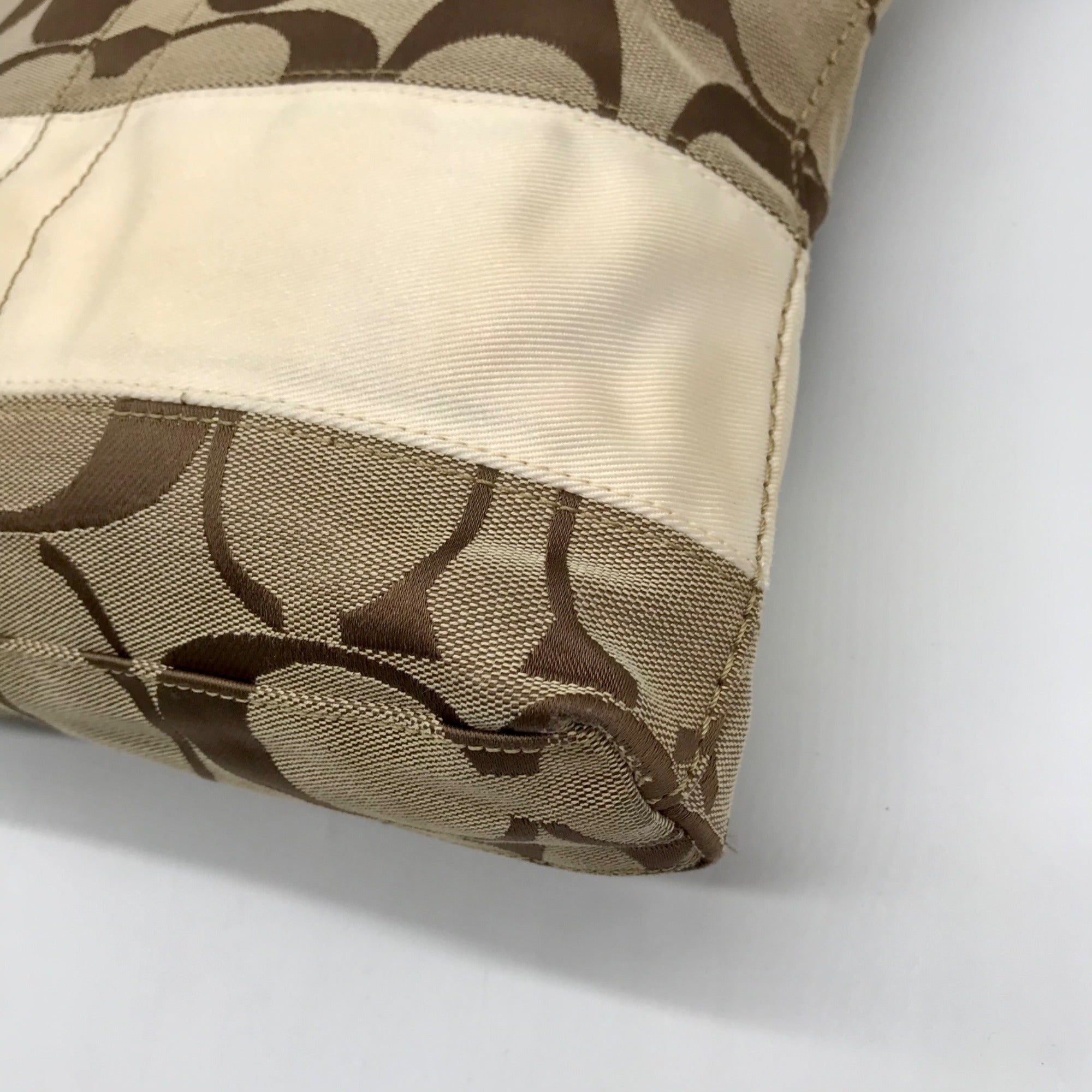 Coach Beige Signature C Monogram Canvas Stripe Shoulder Bag F13674