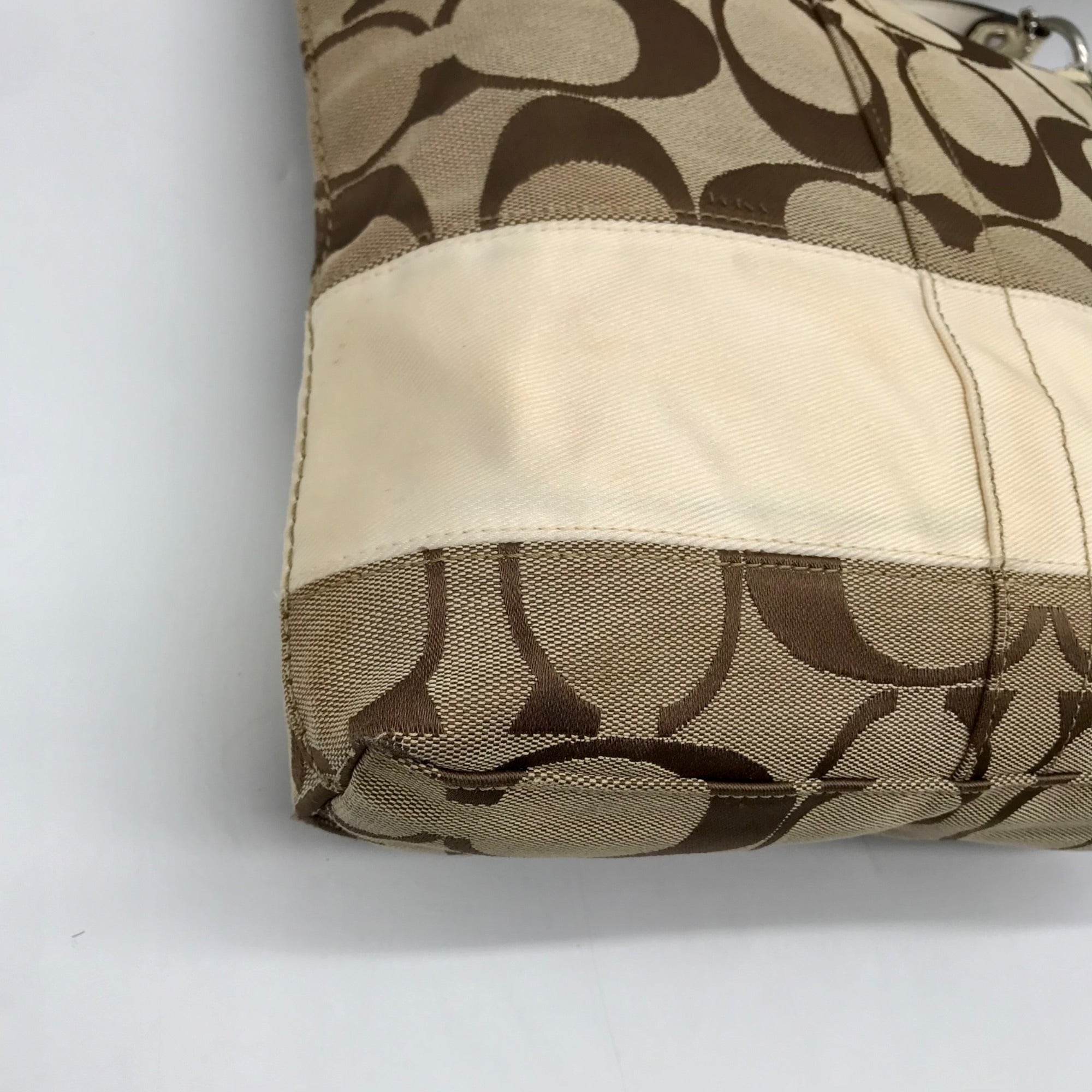 Coach Beige Signature C Monogram Canvas Stripe Shoulder Bag F13674