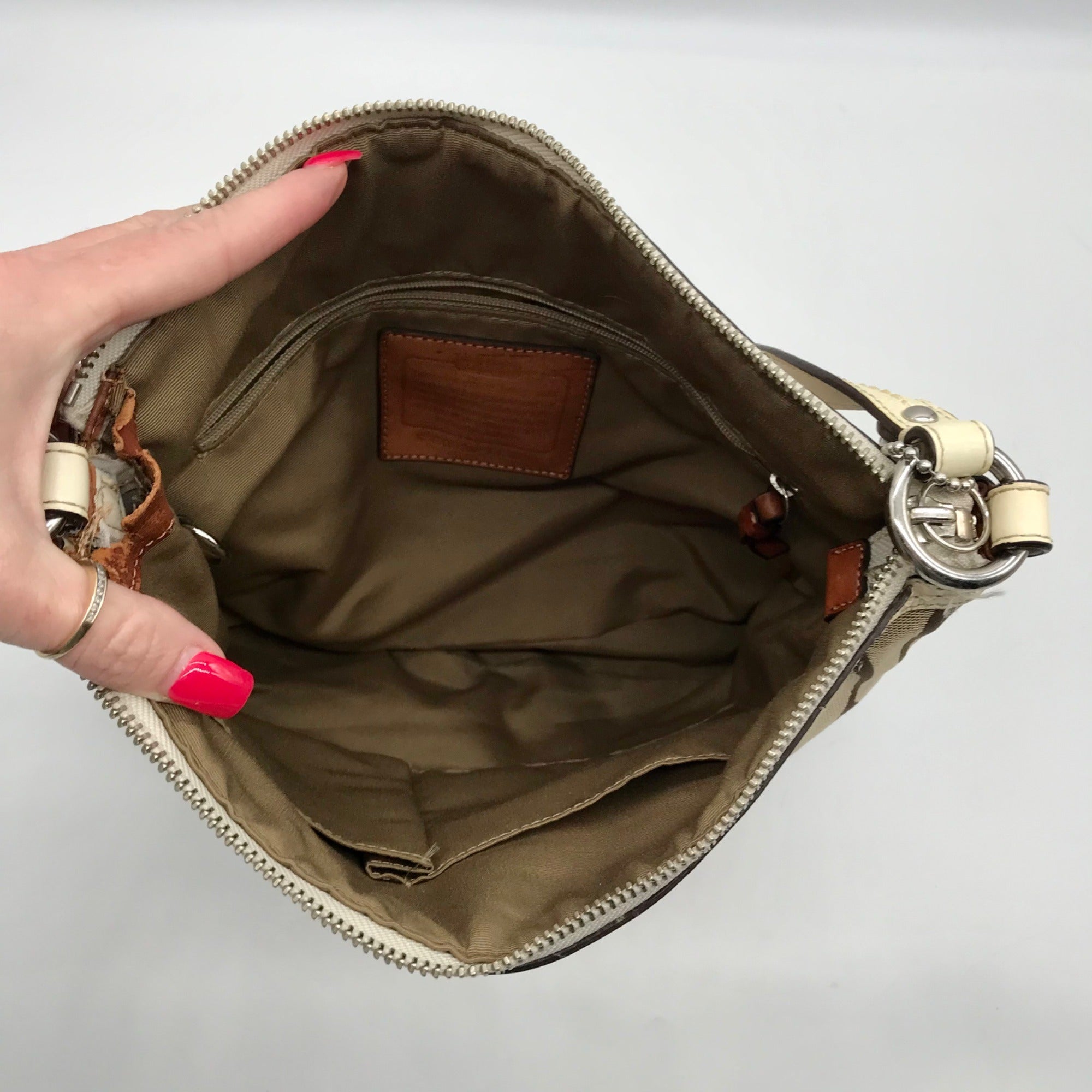 Coach Beige Signature C Monogram Canvas Stripe Shoulder Bag F13674