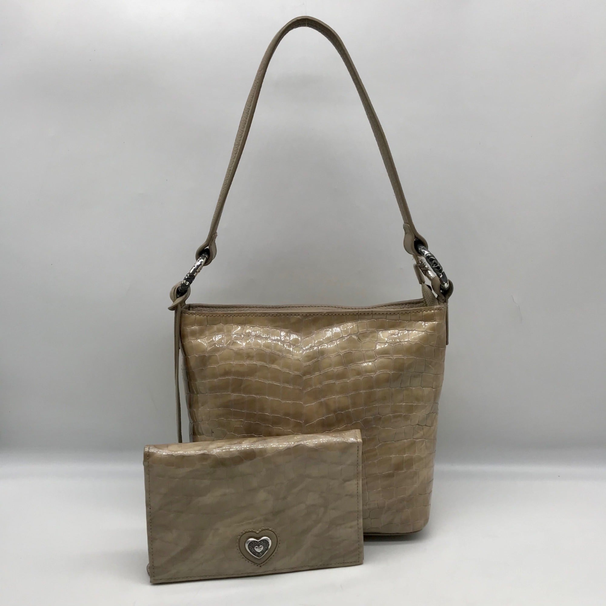 Brighton Neutral Patent Croc Embossed Leather Cher Shoulder Bag And Wallet
