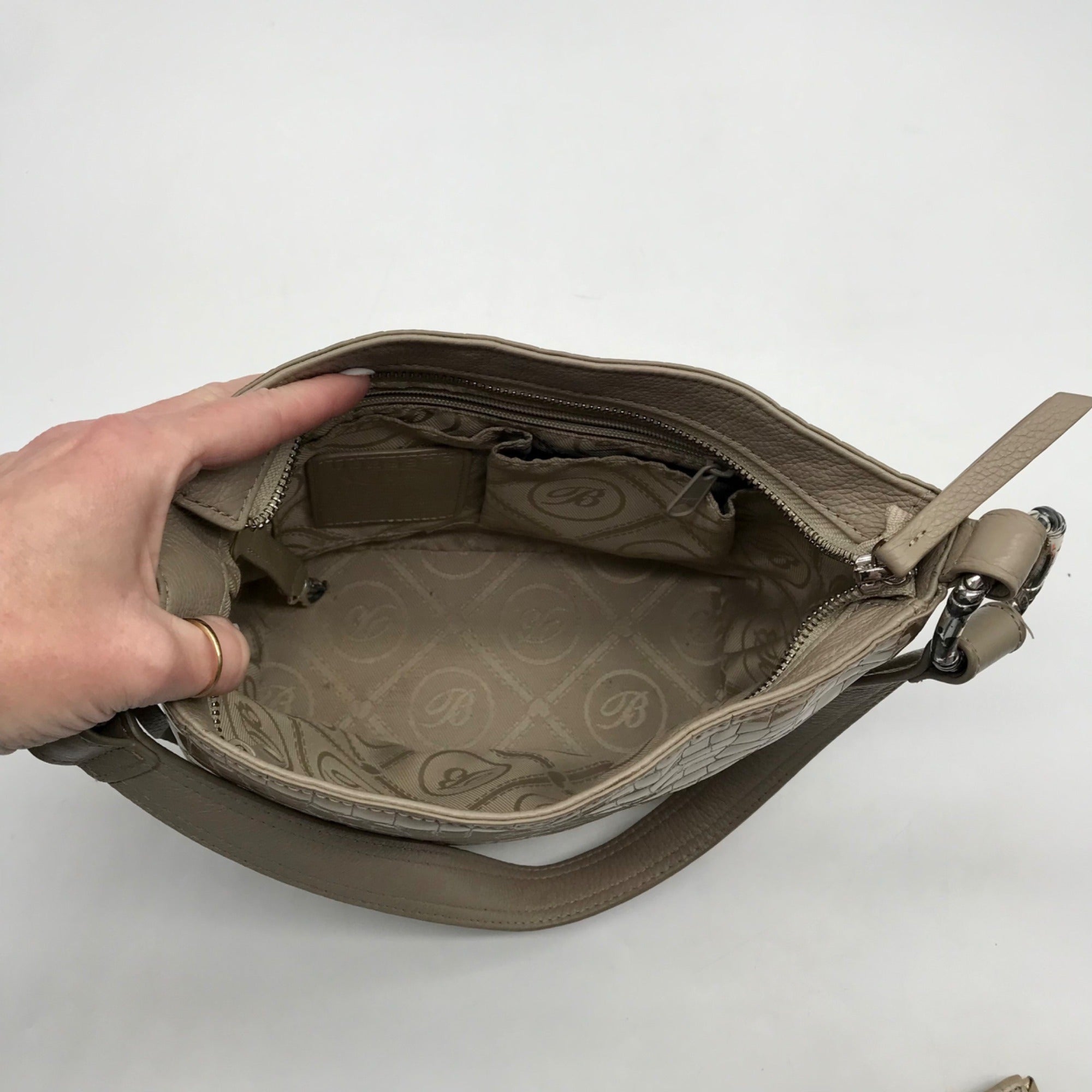 Brighton Neutral Patent Croc Embossed Leather Cher Shoulder Bag And Wallet