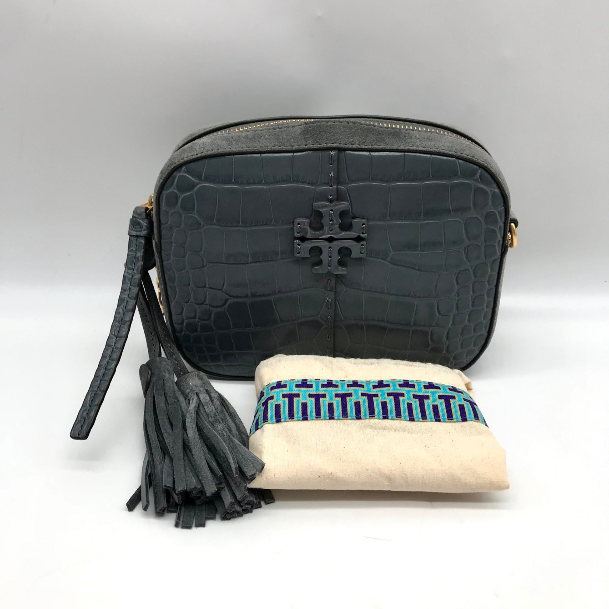 Tory Burch Bluestone Leather Mcgraw Embossed Camera Bag