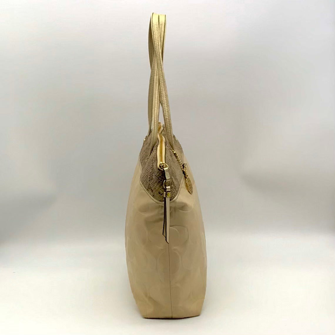 Coach Leather Snakeskin Emboss Beige Large Tote - F19696