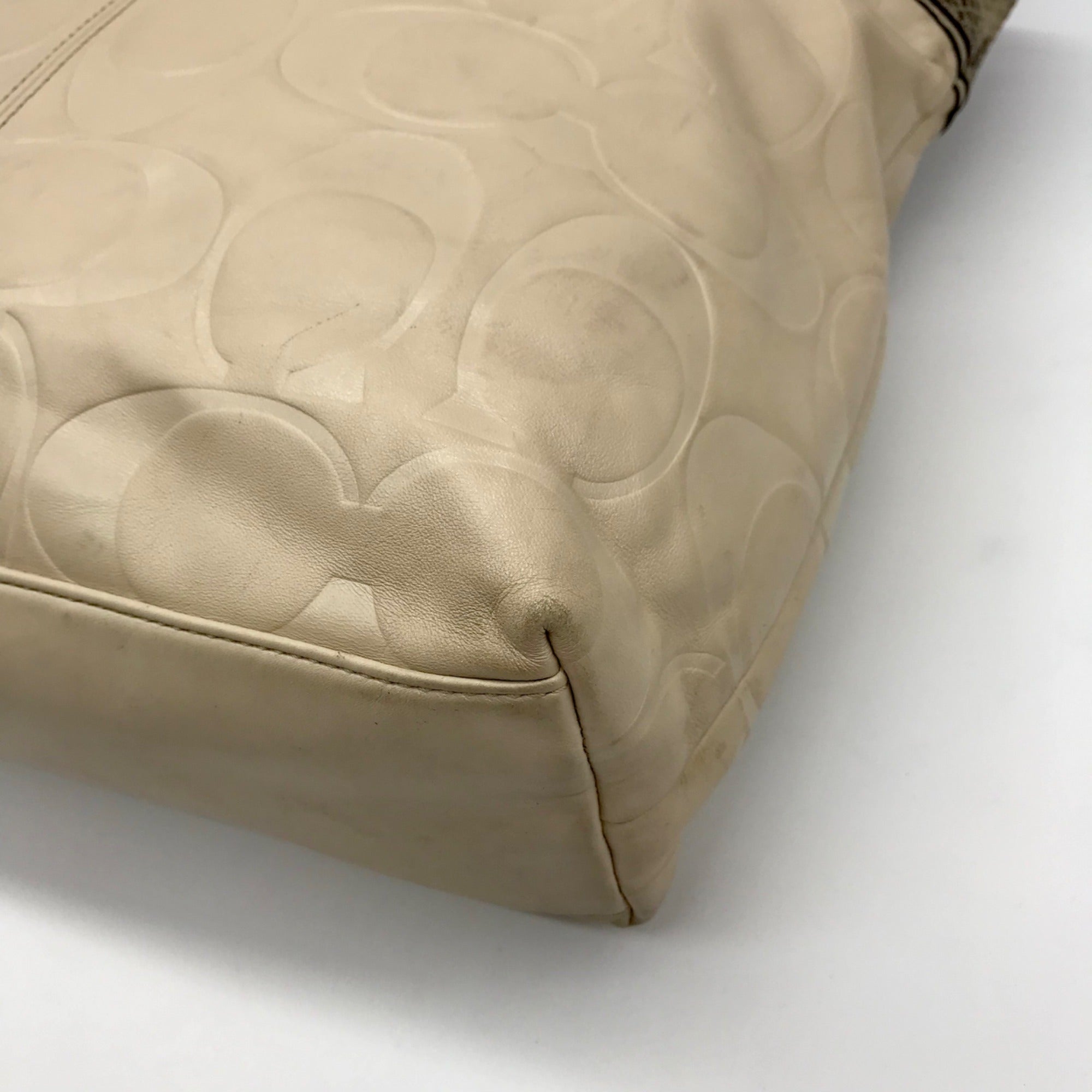Coach Leather Snakeskin Emboss Beige Large Tote - F19696