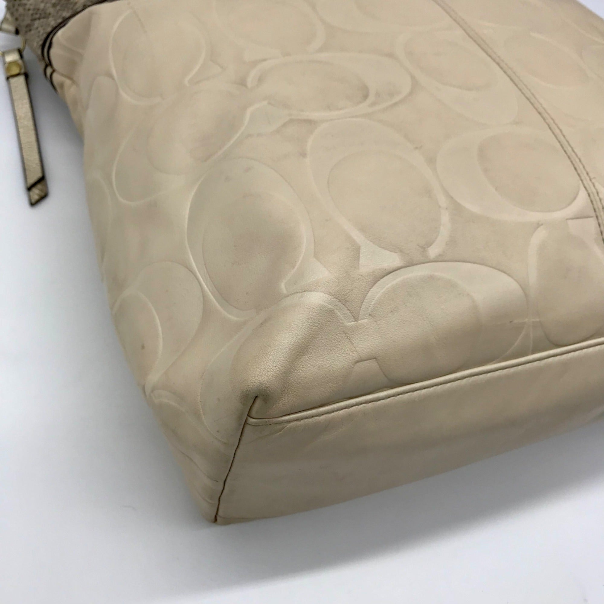 Coach Leather Snakeskin Emboss Beige Large Tote - F19696