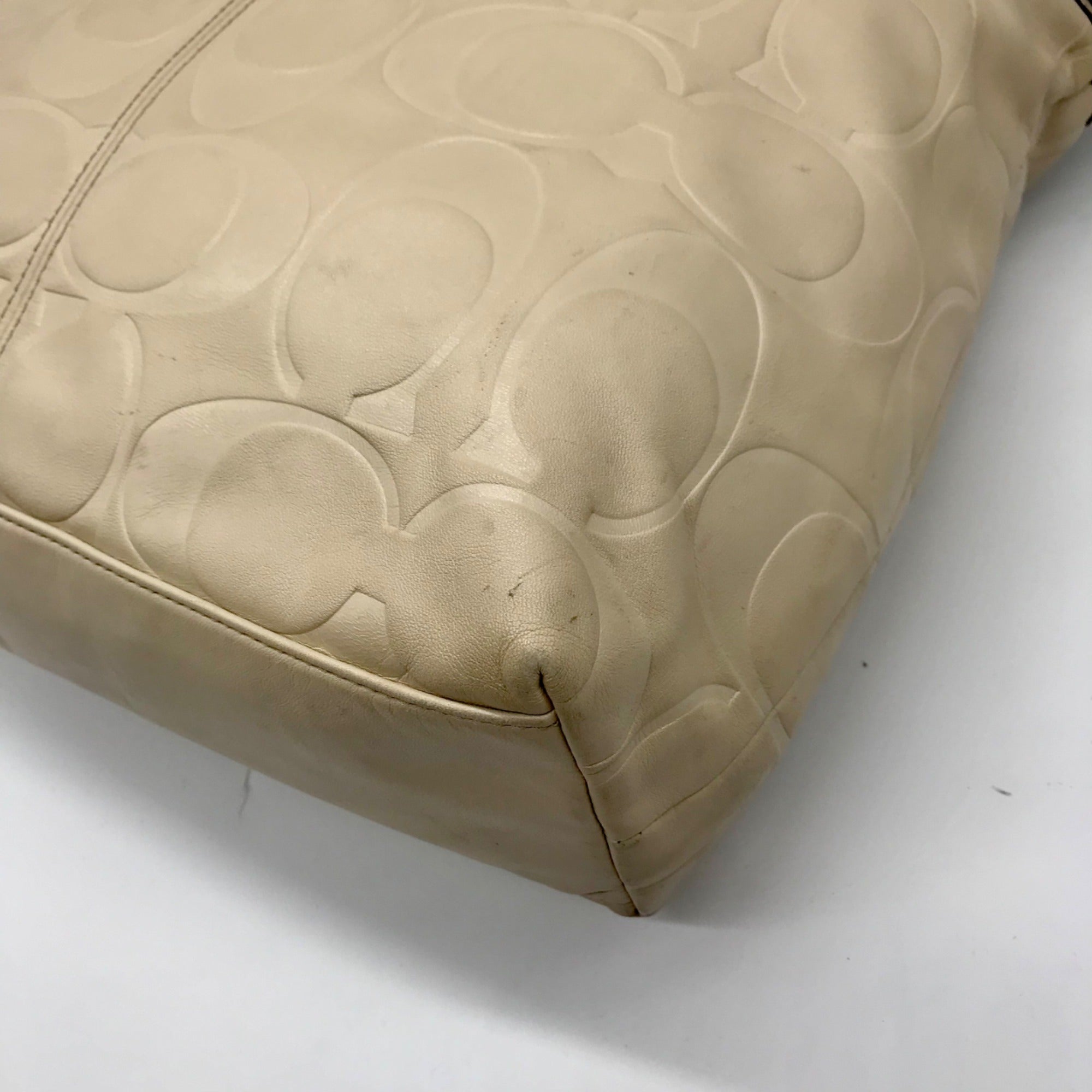 Coach Leather Snakeskin Emboss Beige Large Tote - F19696