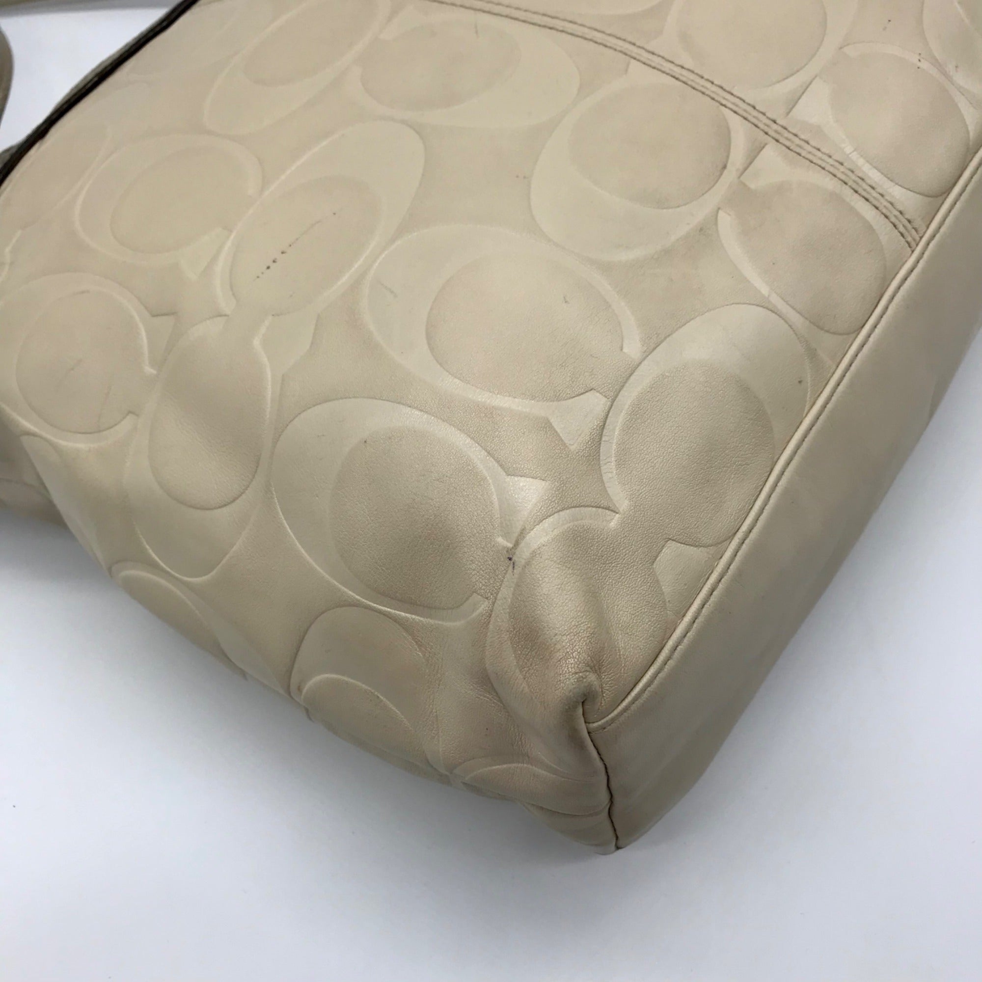 Coach Leather Snakeskin Emboss Beige Large Tote - F19696
