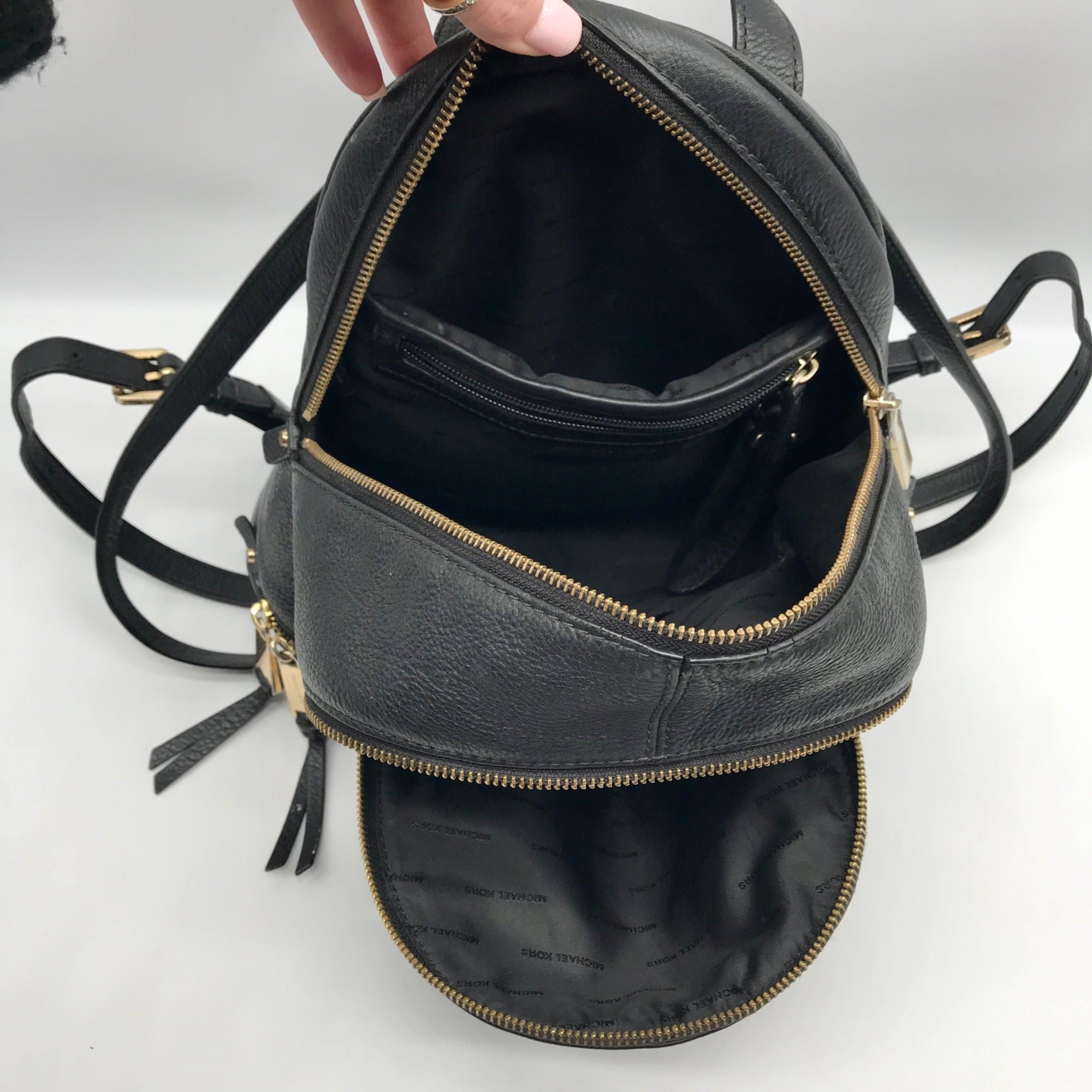 Michael Kors Black Leather Rhea Zip Backpack