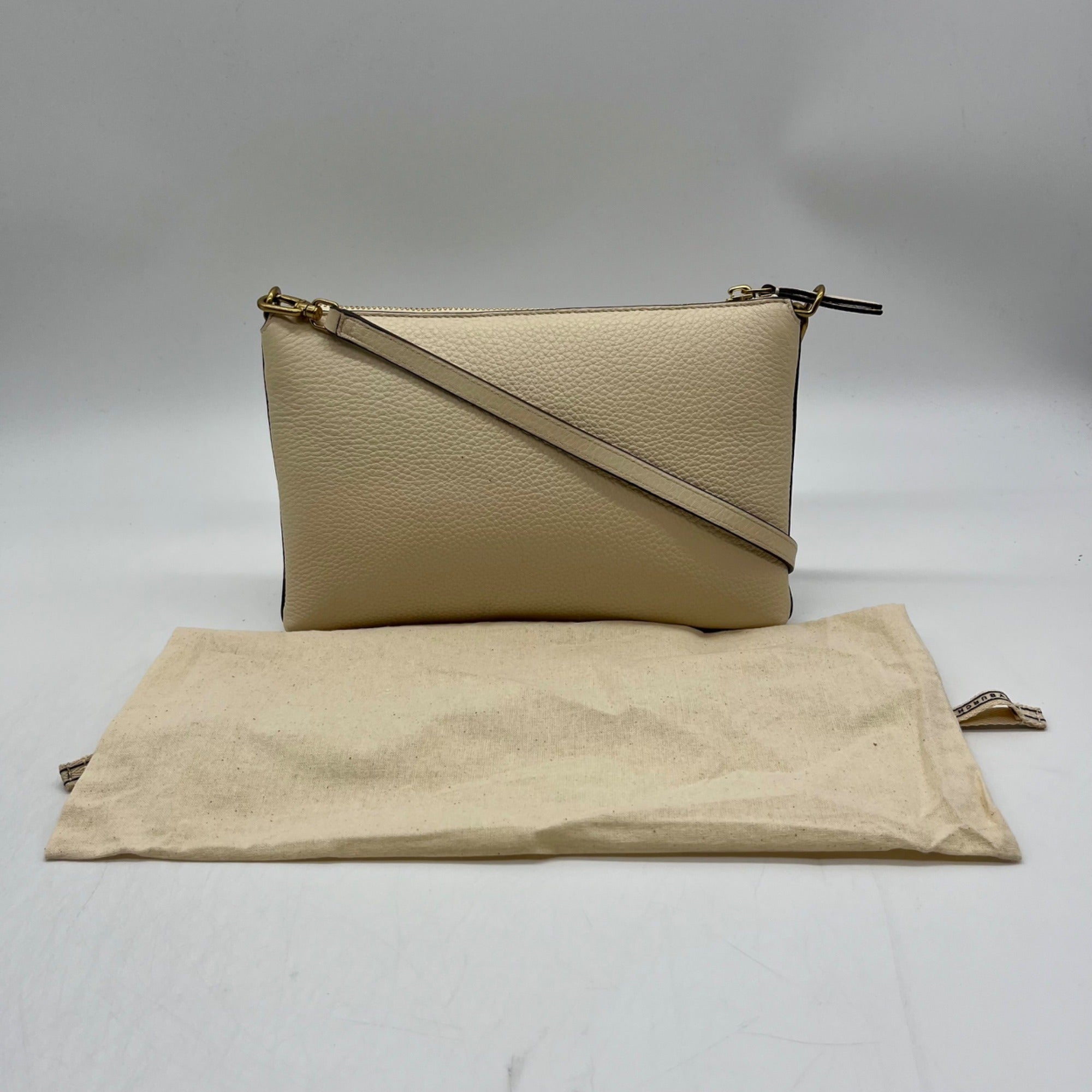 Tory Burch Cream Pebbled Leather Kira Crossbody Bag