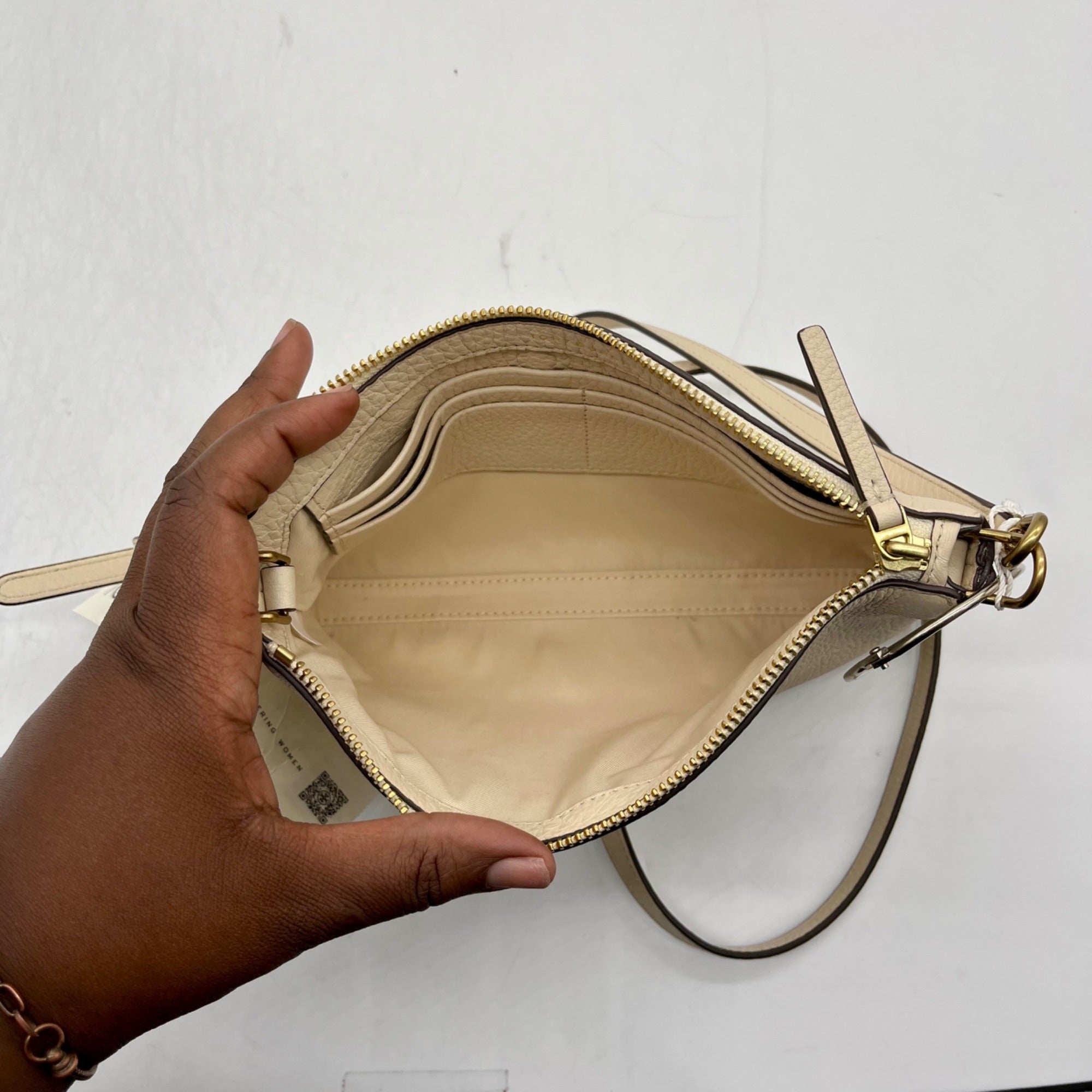 Tory Burch Cream Pebbled Leather Kira Crossbody Bag