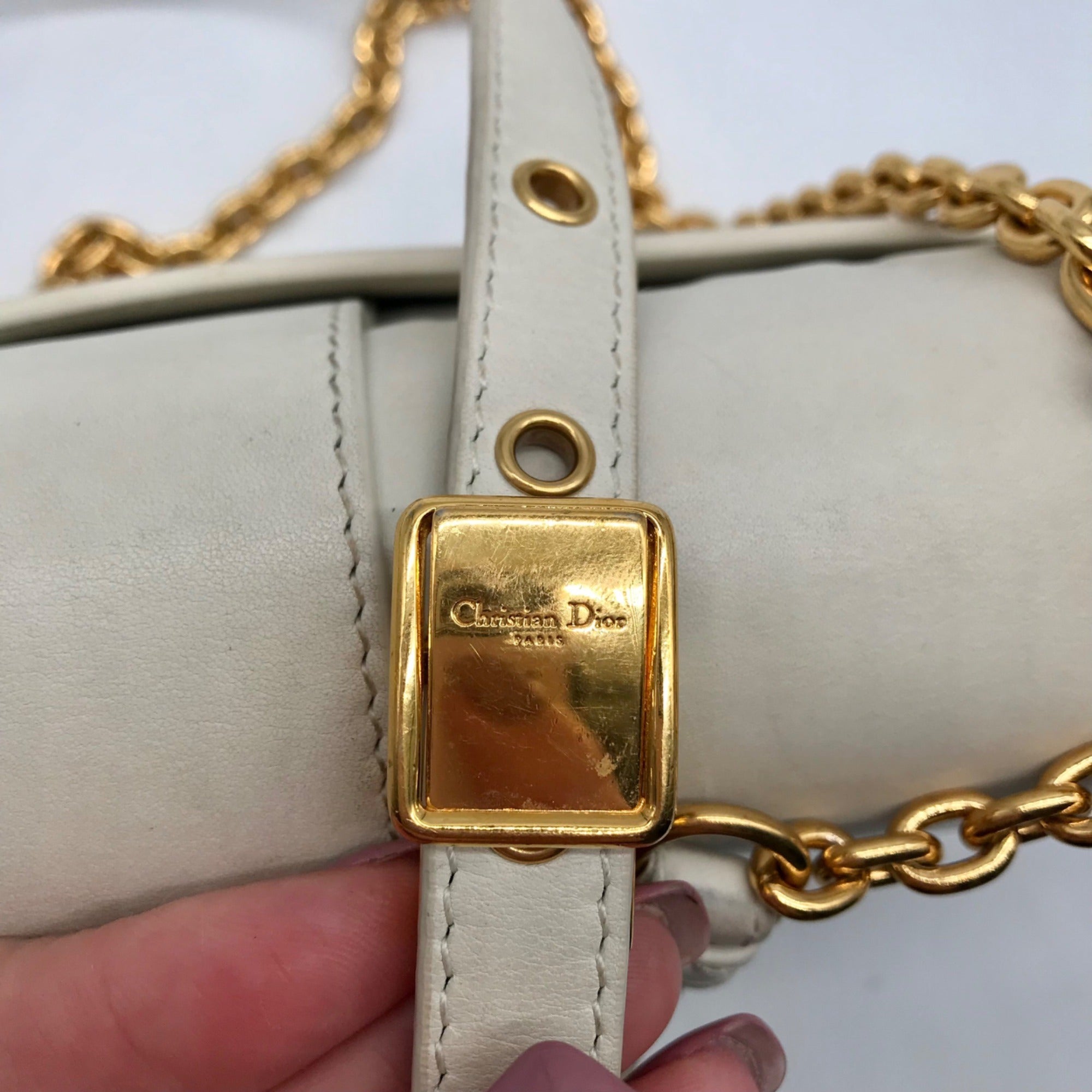 Christian Dior Chalk Leather 30 Montaigne East West Shoulder Bag