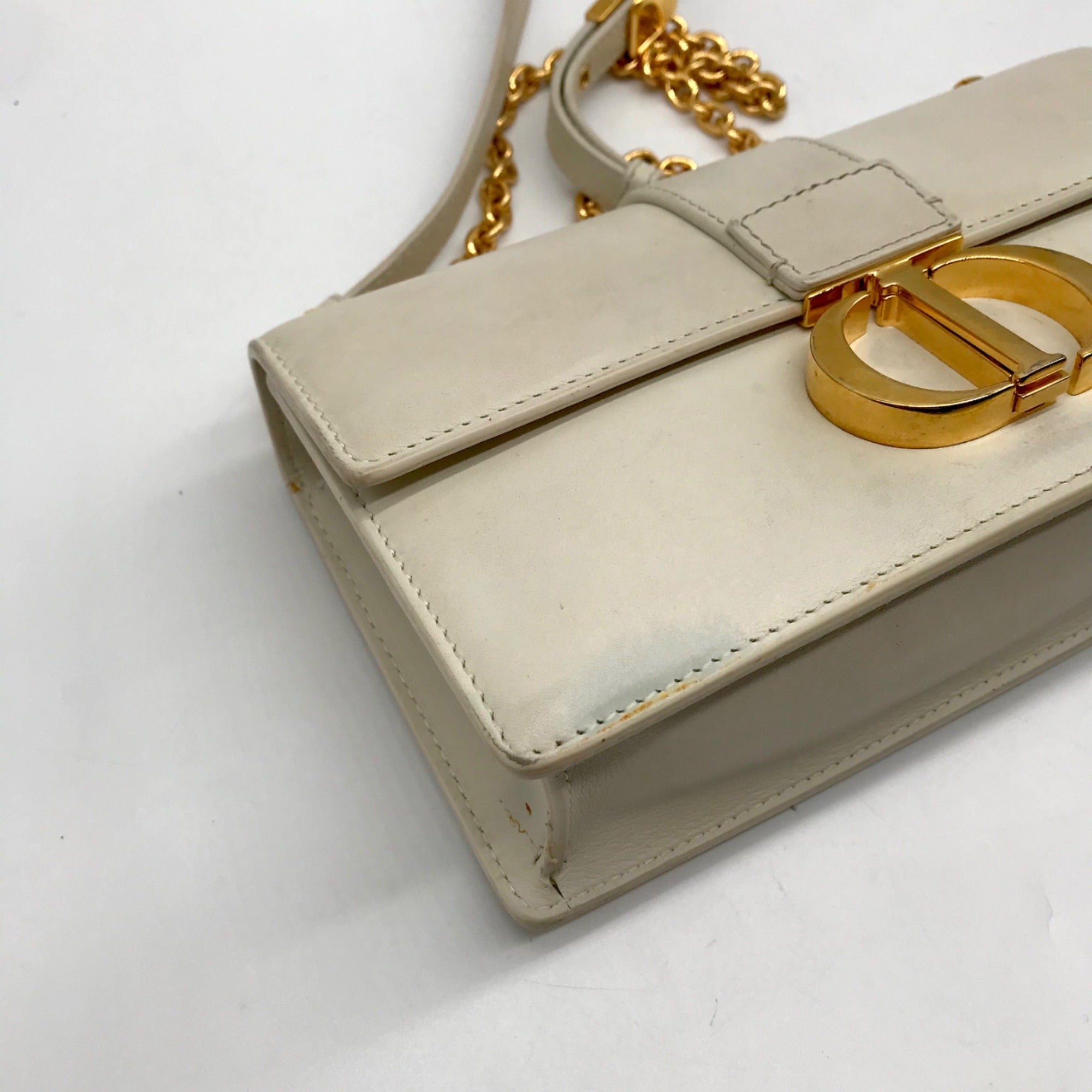 Christian Dior Chalk Leather 30 Montaigne East West Shoulder Bag