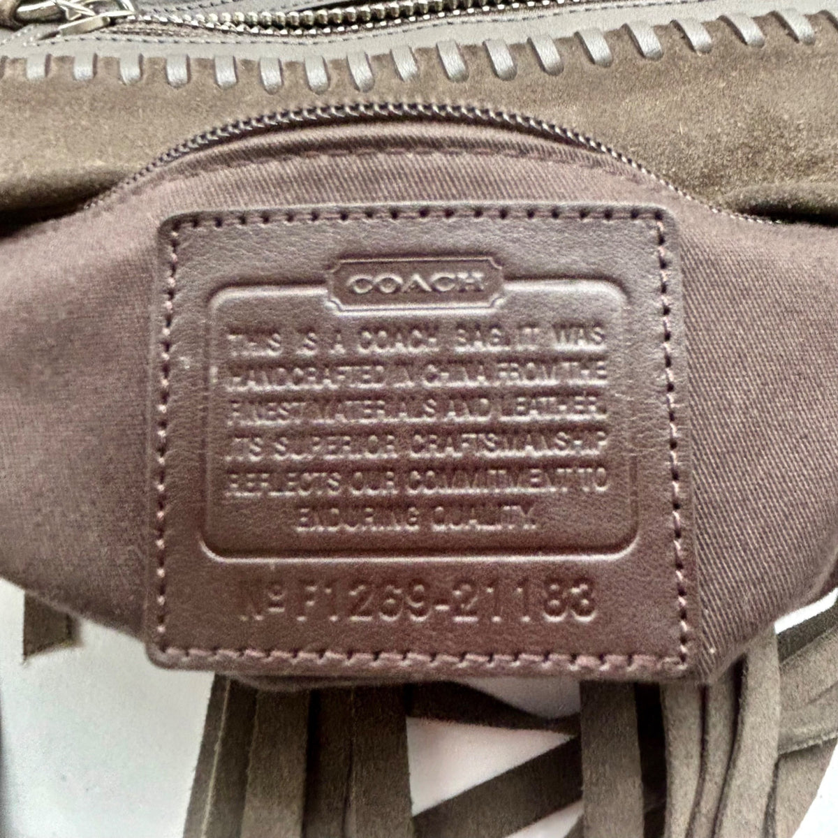Coach Grey Leather And Suede Fringe Shoulder Bag