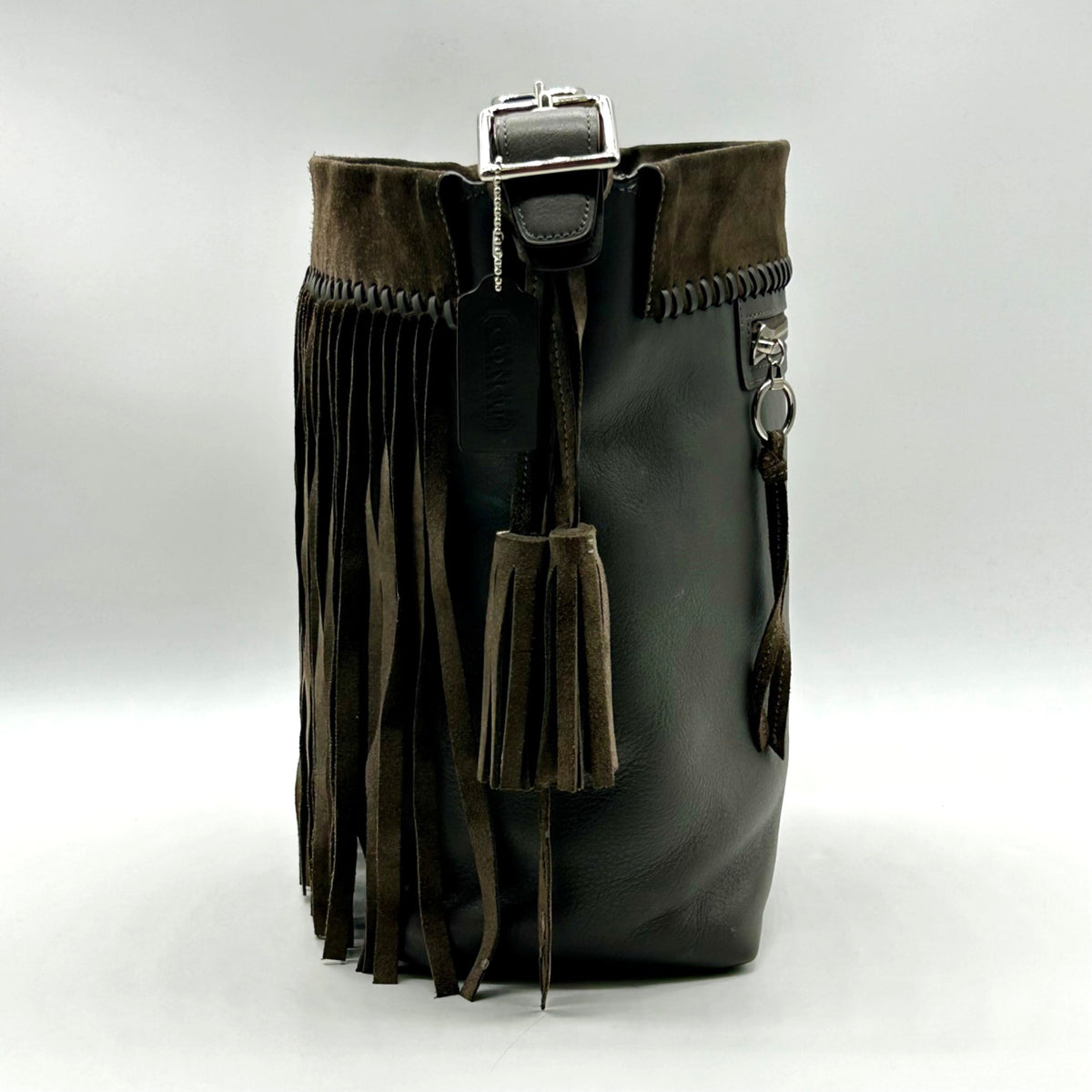 Coach Grey Leather And Suede Fringe Shoulder Bag