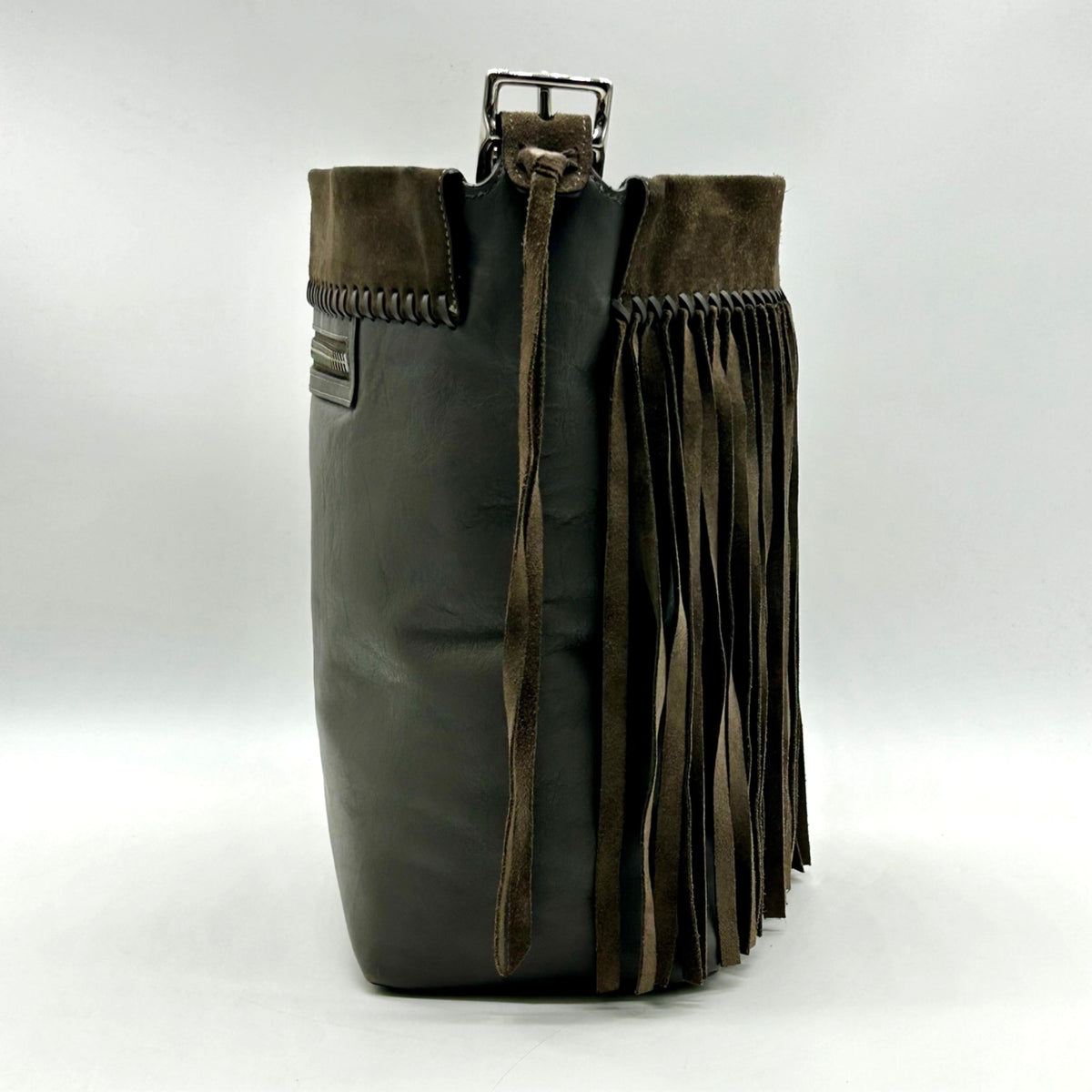 Coach Grey Leather And Suede Fringe Shoulder Bag