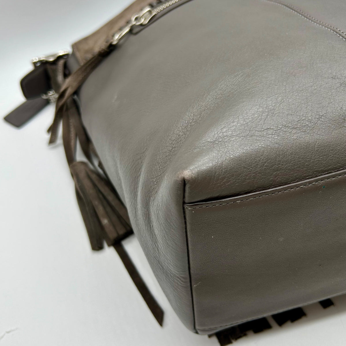 Coach Grey Leather And Suede Fringe Shoulder Bag